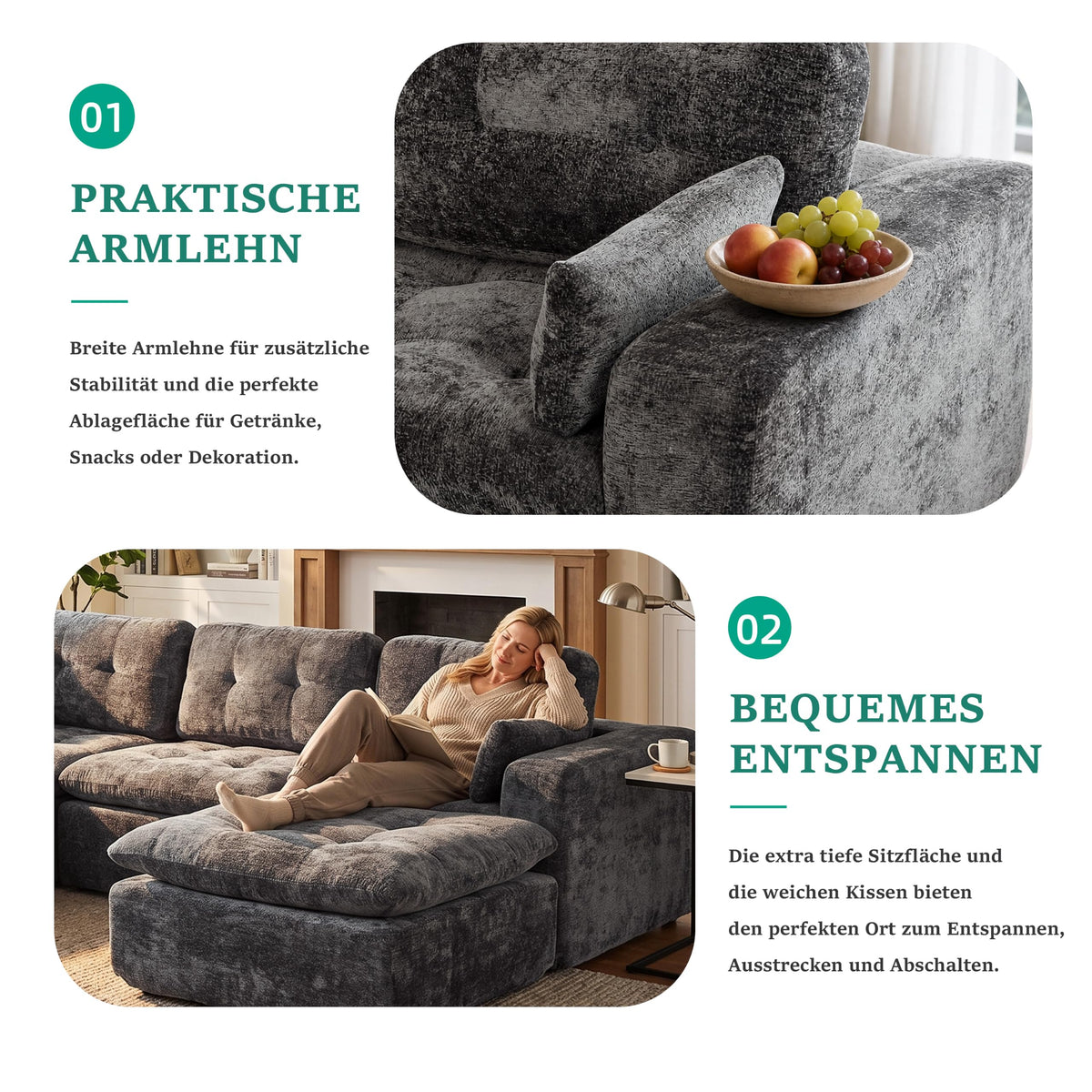 Sofá modular de 3 plazas con función de dormir, asiento extra profundo, felpilla para el hogar, sofá sin marco, sofá cama flexible para salón, verde