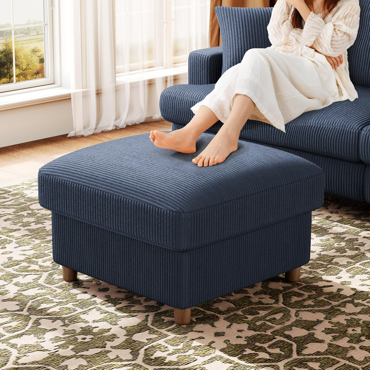 Kidirect Sofá de Pana de 3 plazas, 221 cm cómodo sofá de 53 cm Asientos Extra Profundos, sofá de salón Montaje sin Herramientas sofá Grande con 2 Cojines, sofá Moderno para Oficina,Verde Bosque