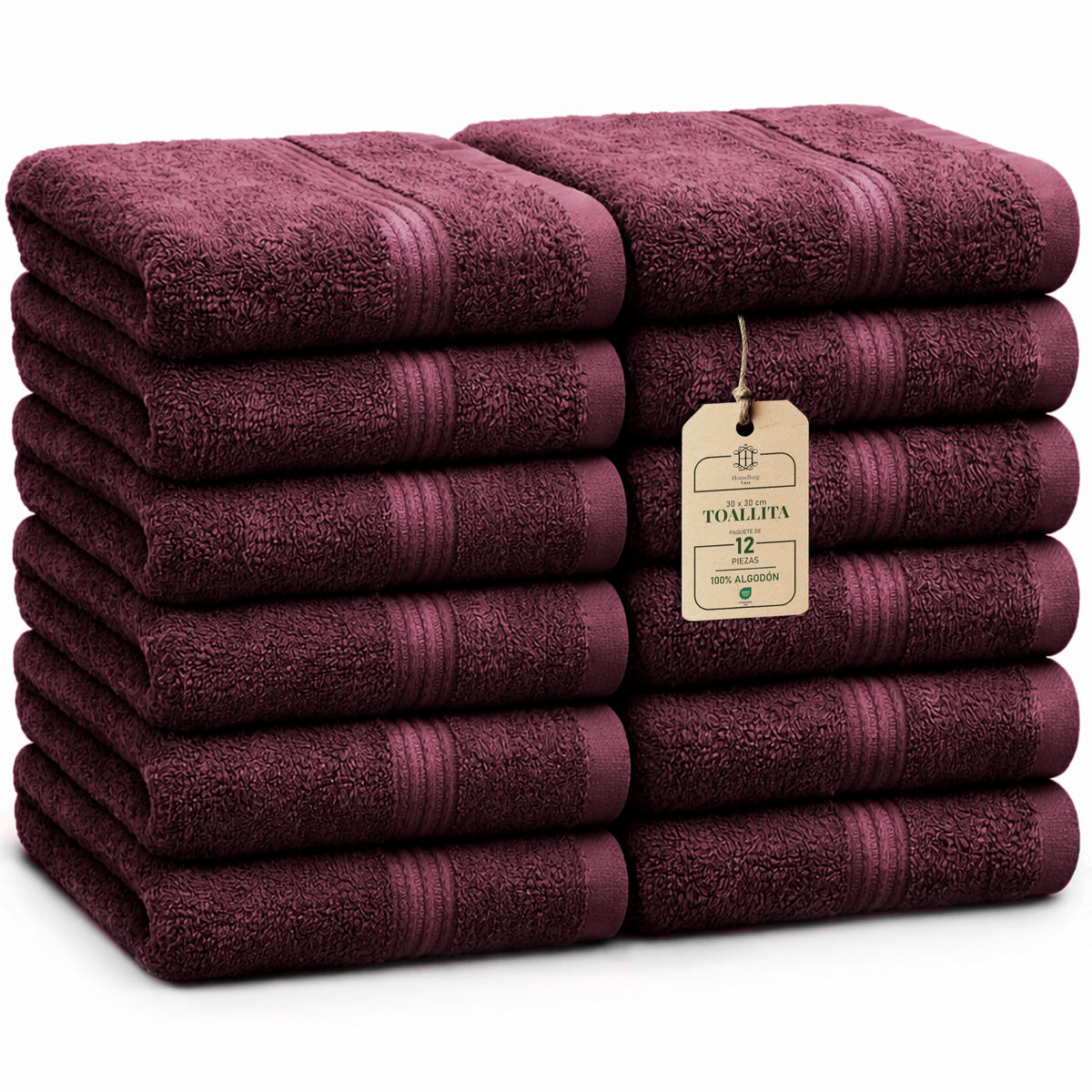 Luxe Set de 12 Toallas de Mano (Gants de Toilette) – 100% Algodón, Suaves & Absorbentes, Fáciles de Mantener, Premium para el Rostro, 30×30 cm, Verde Salvia