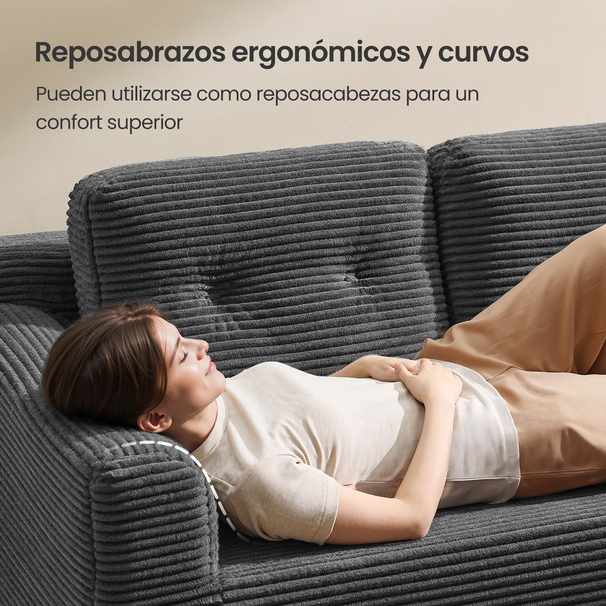 VASAGLE Sofá con Chaise Longue, Esquinero de Pana, Diseño Modular de 3 Plazas, 242 x 152 x 73 cm, Negro, para Salón, Colección Camila LCS183B101