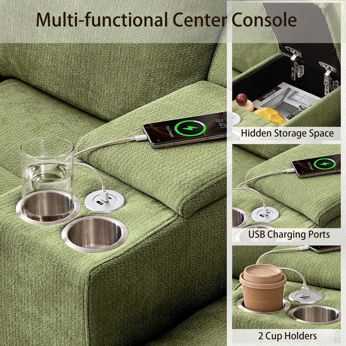 Modular Forma U Sofá de 4 Plazas, 295cm Sofá Esquinero para Sala
