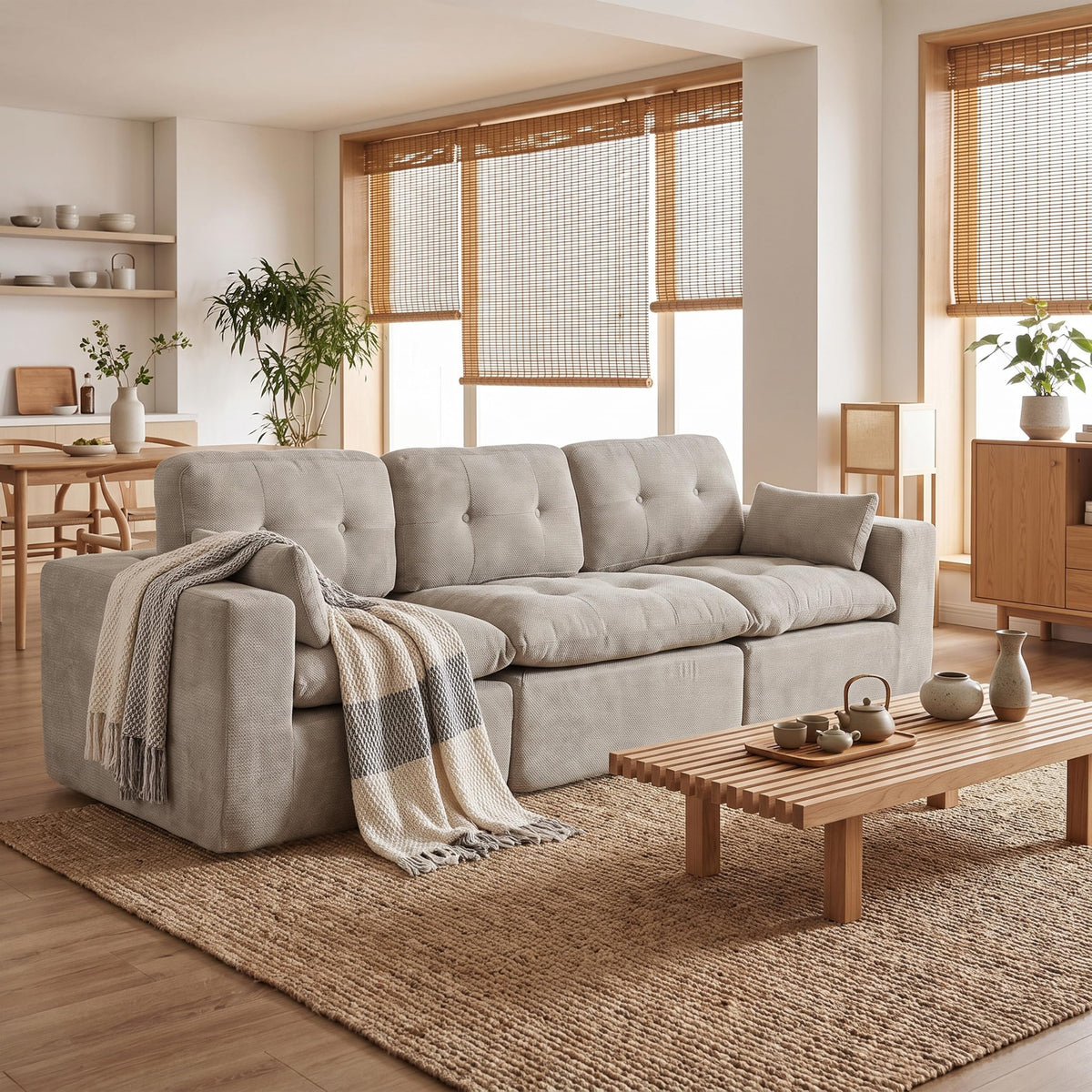 Sofá modular de 3 plazas con función de dormir, asiento extra profundo, felpilla para el hogar, sofá sin marco, sofá cama flexible para salón, verde