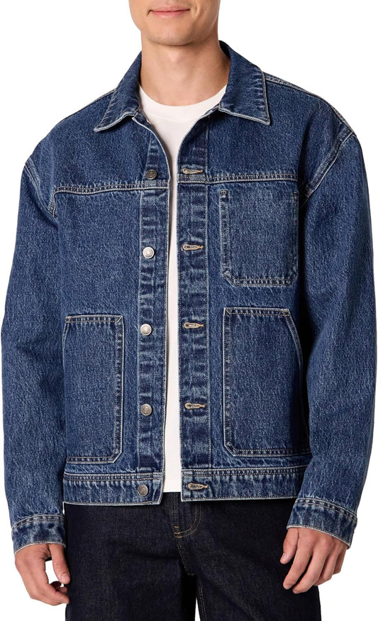 Amazon Essentials Hombre Chaqueta Funcional Vaquera Rígida de Corte Holgado
