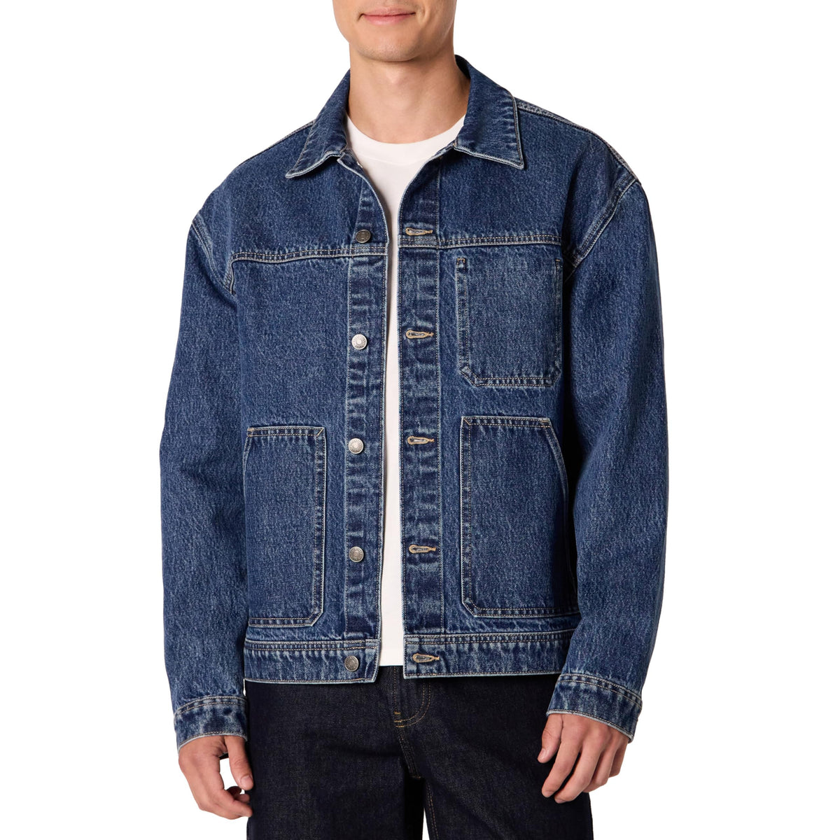 Amazon Essentials Hombre Chaqueta Funcional Vaquera Rígida de Corte Holgado