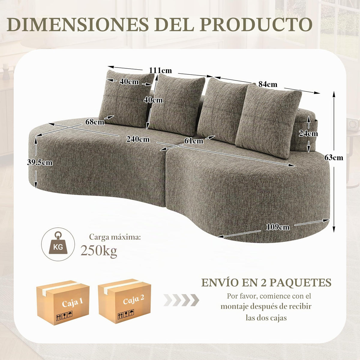Bladez Sofá esquinero moderno curvado de 5 plazas, sofá modular de terciopelo, diseño curvado, cómodo sofá tapizado, cómodo sofá tapizado con cojines, adecuado para salón y apartamento, color blanco
