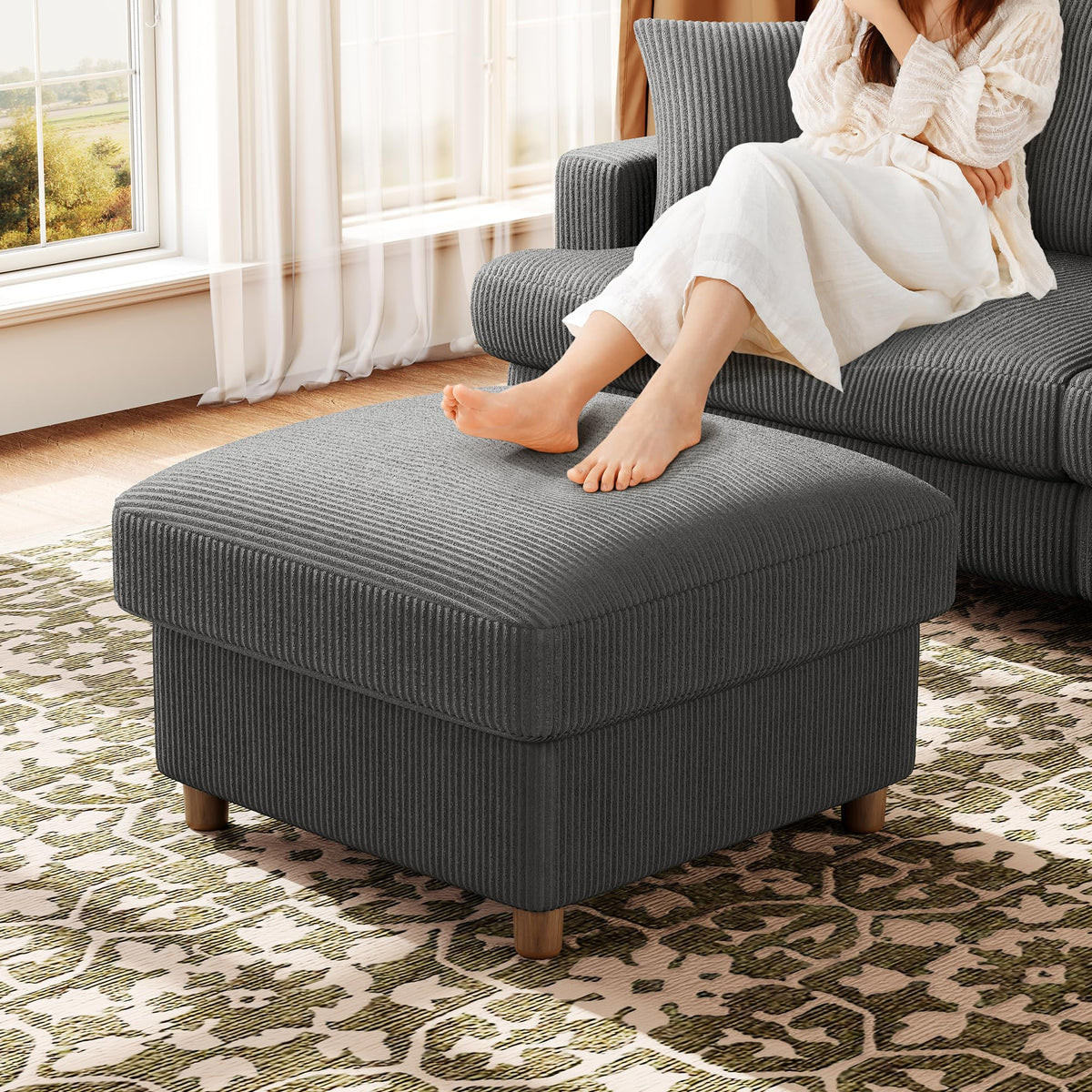 Kidirect Sofá de Pana de 3 plazas, 221 cm cómodo sofá de 53 cm Asientos Extra Profundos, sofá de salón Montaje sin Herramientas sofá Grande con 2 Cojines, sofá Moderno para Oficina,Verde Bosque