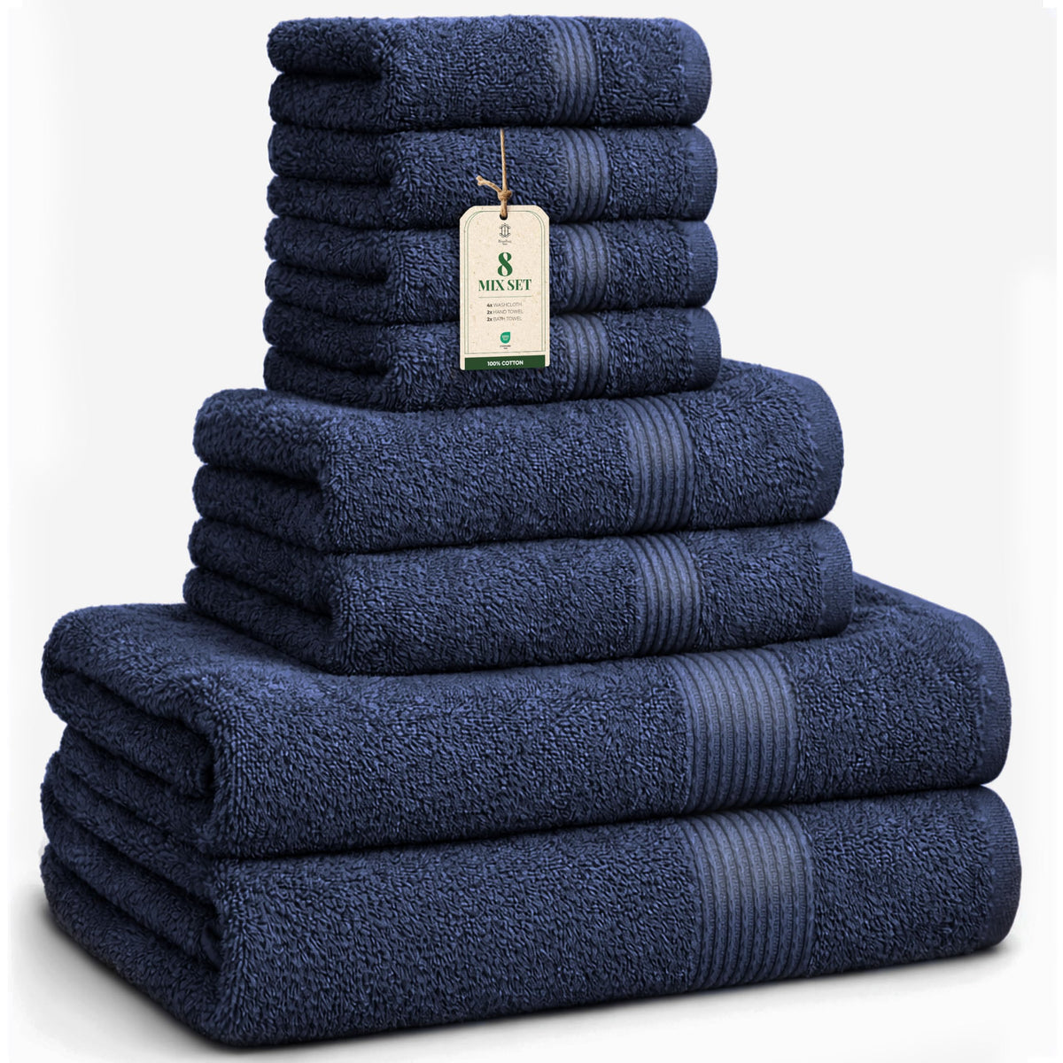Luxe Set de Toallas 100% Algodón - 8 Piezas, 3 tamaños (30×30, 40×70 y 65×137 cm) - Suaves, absorbentes y de fácil Cuidado, Blanco