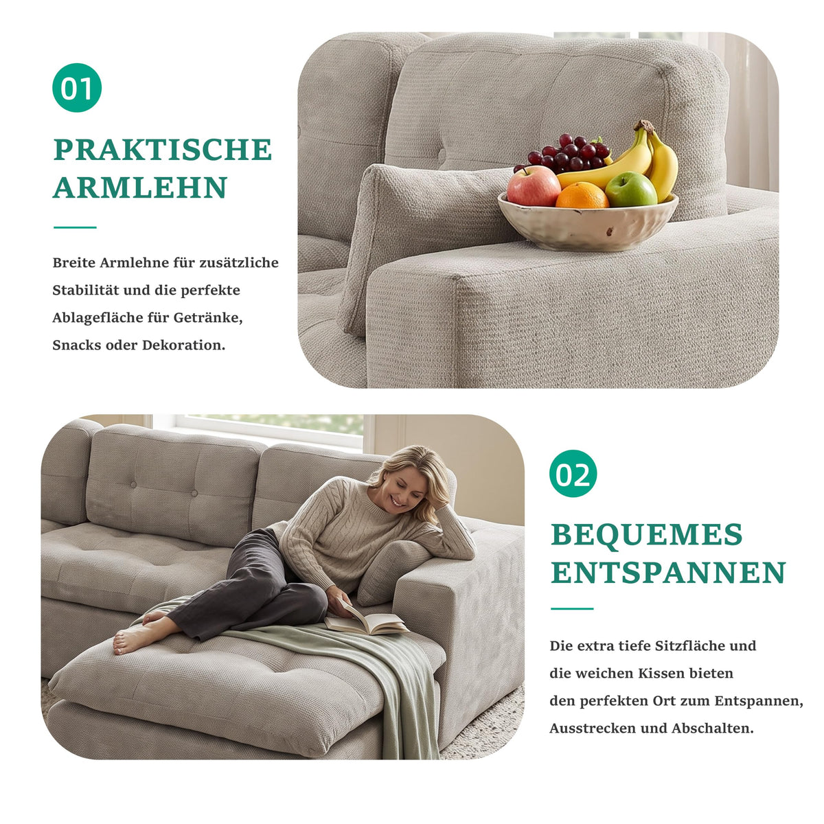 Sofá modular de 3 plazas con función de dormir, asiento extra profundo, felpilla para el hogar, sofá sin marco, sofá cama flexible para salón, verde