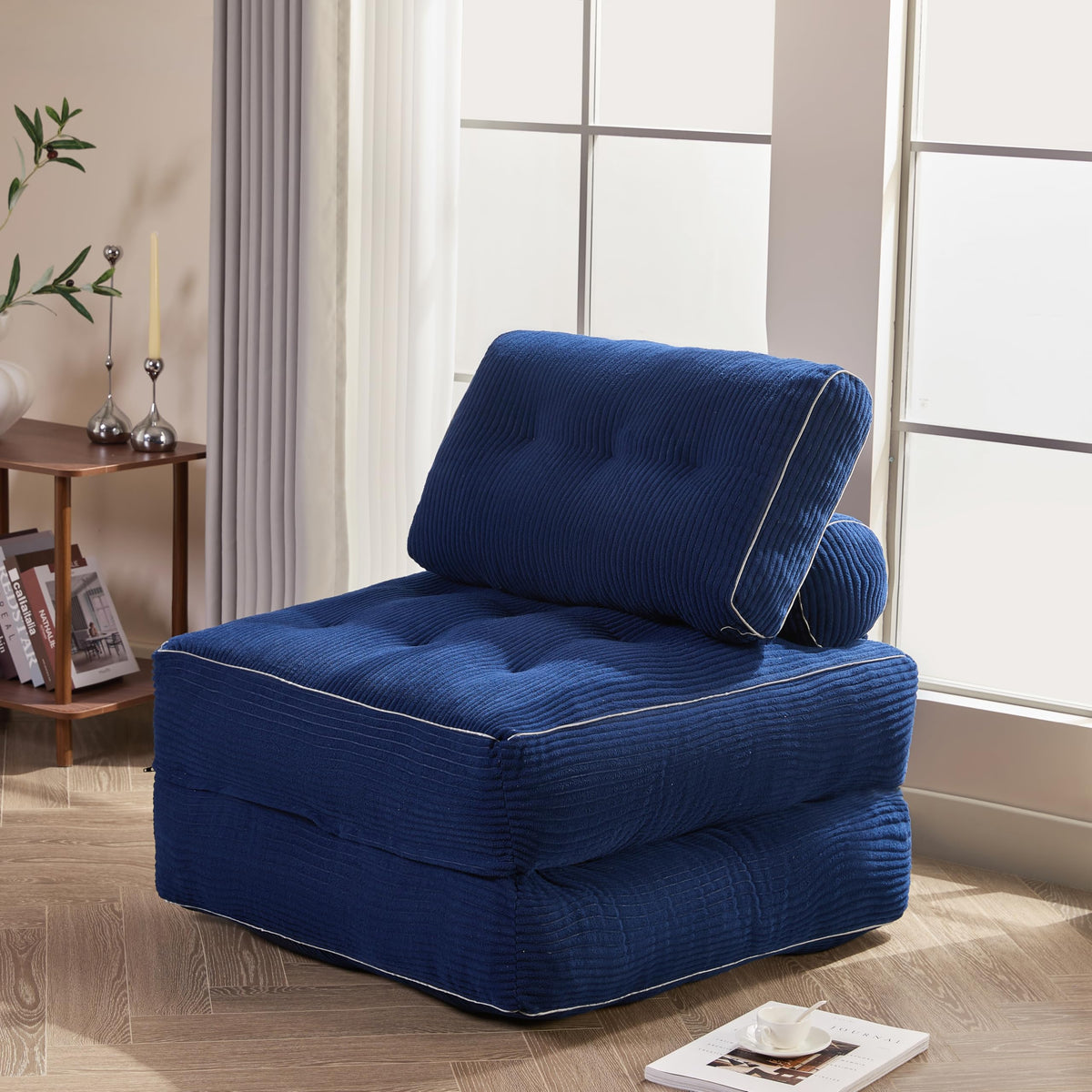 Sofá Convertible 4 en 1, Sofá Cama 1 Plaza, Pana, Negro