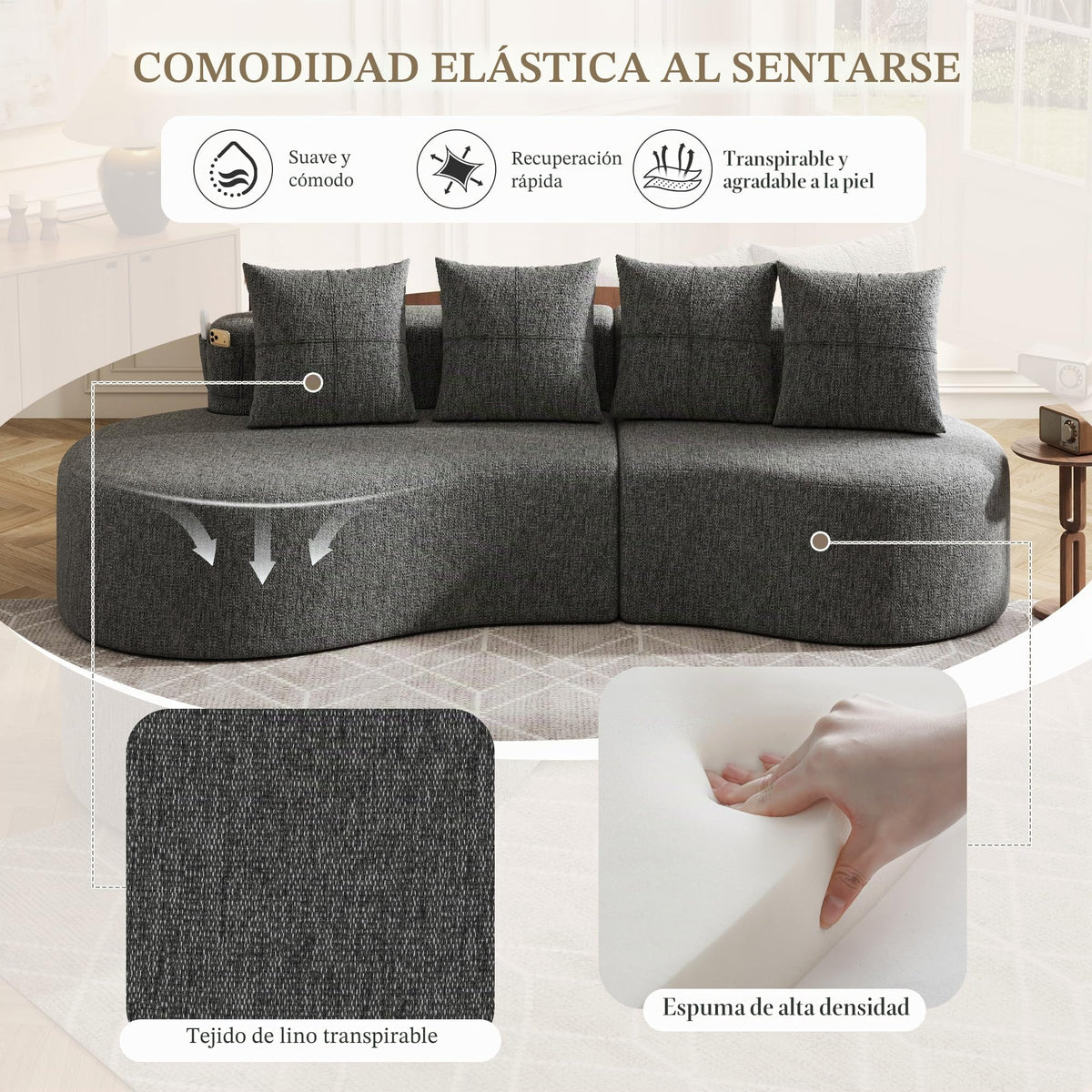 Bladez Sofá esquinero moderno curvado de 5 plazas, sofá modular de terciopelo, diseño curvado, cómodo sofá tapizado, cómodo sofá tapizado con cojines, adecuado para salón y apartamento, color blanco