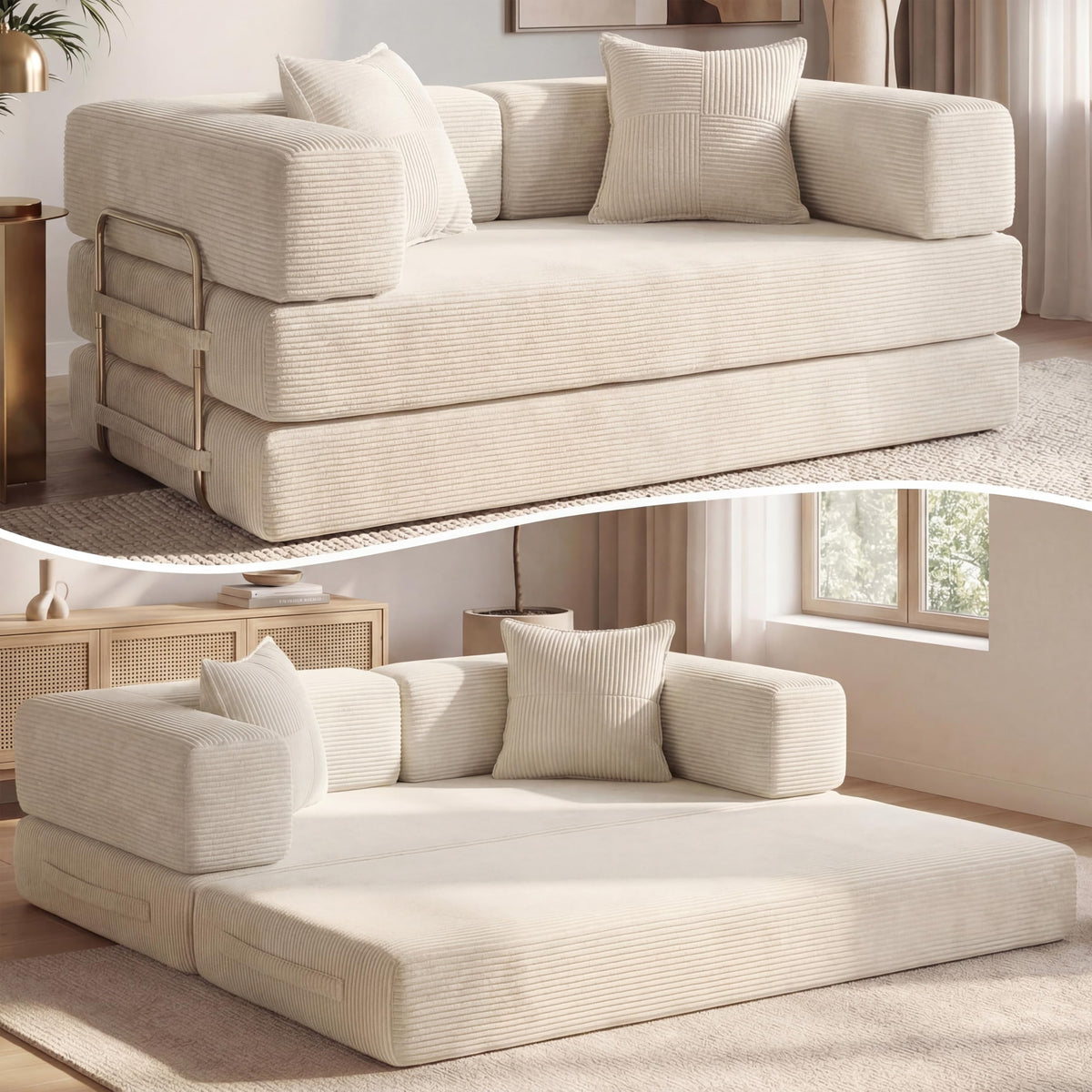 Vipbear Sofá Cama Pana 200×100×70 cm, sofá de Suelo transformable 5 en 1, Espuma de Alta Densidad, Apto para Mascotas y ergonómico, sin Montaje, Verde
