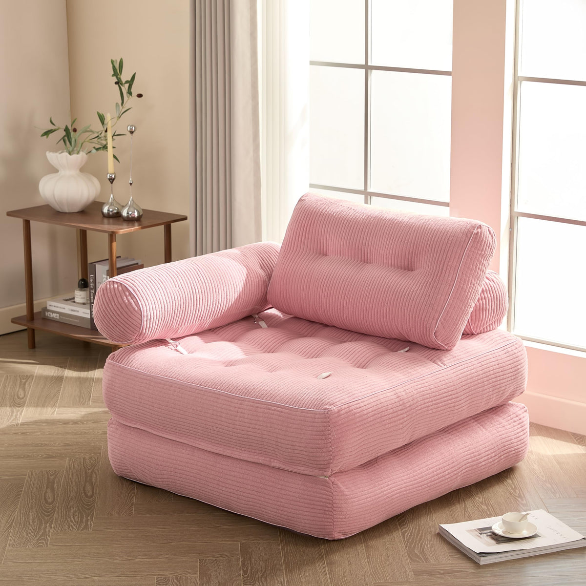 Sofá Convertible 4 en 1, Sofá Cama 1 Plaza, Pana, Negro