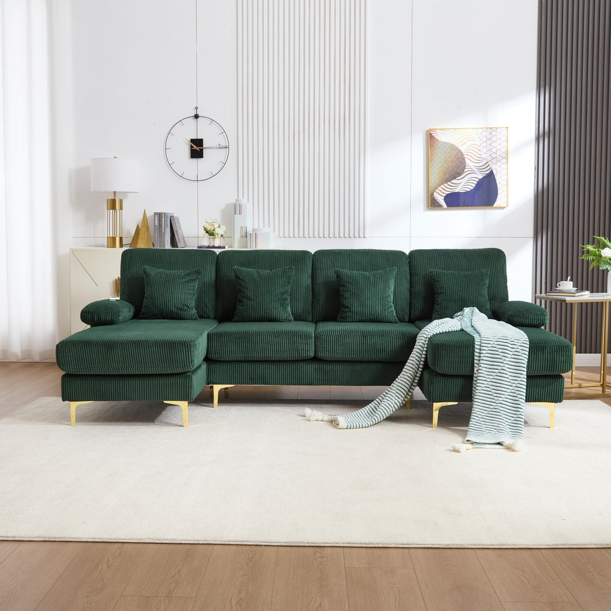 Sapgaks Sofá Seccional en U Moderno,Sofá 4 plazas,Mueble Acolchado de diseño Moderno,Tela de Chenilla (Beige)