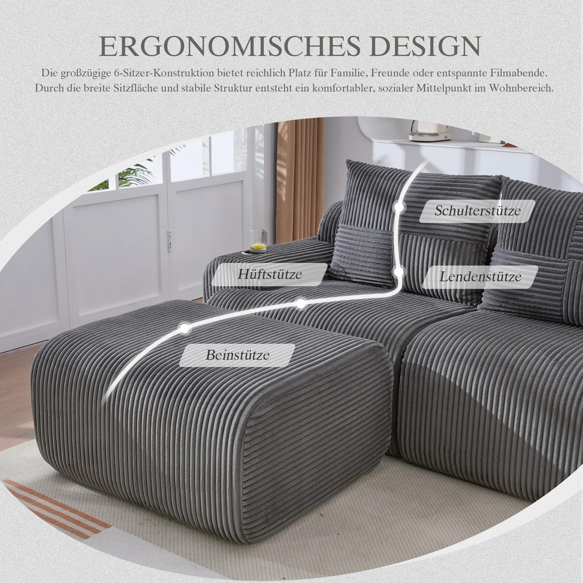 Sofá modular de 200 cm, sofá de 2 plazas con portabebidas y bolsillo de almacenamiento lateral, sofá comprimido de pana, sofá seccional para sala de estar y dormitorio