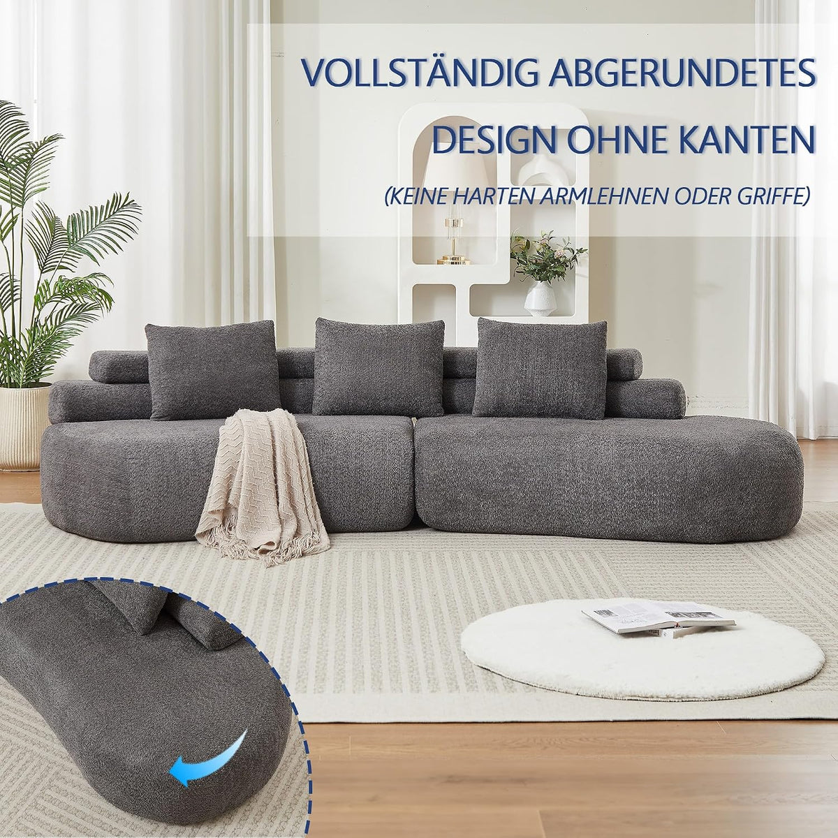 Bladez Sofá modular de 4 plazas chenilla sofá curvado en la nube gris