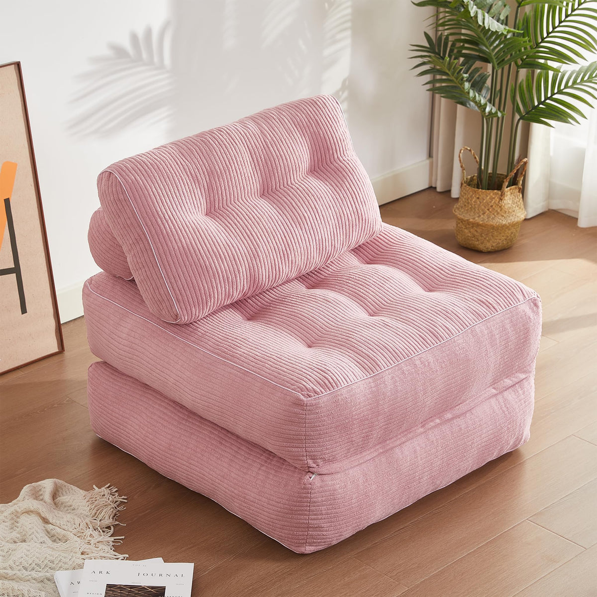 Sofá Convertible 4 en 1, Sofá Cama 1 Plaza, Pana, Negro