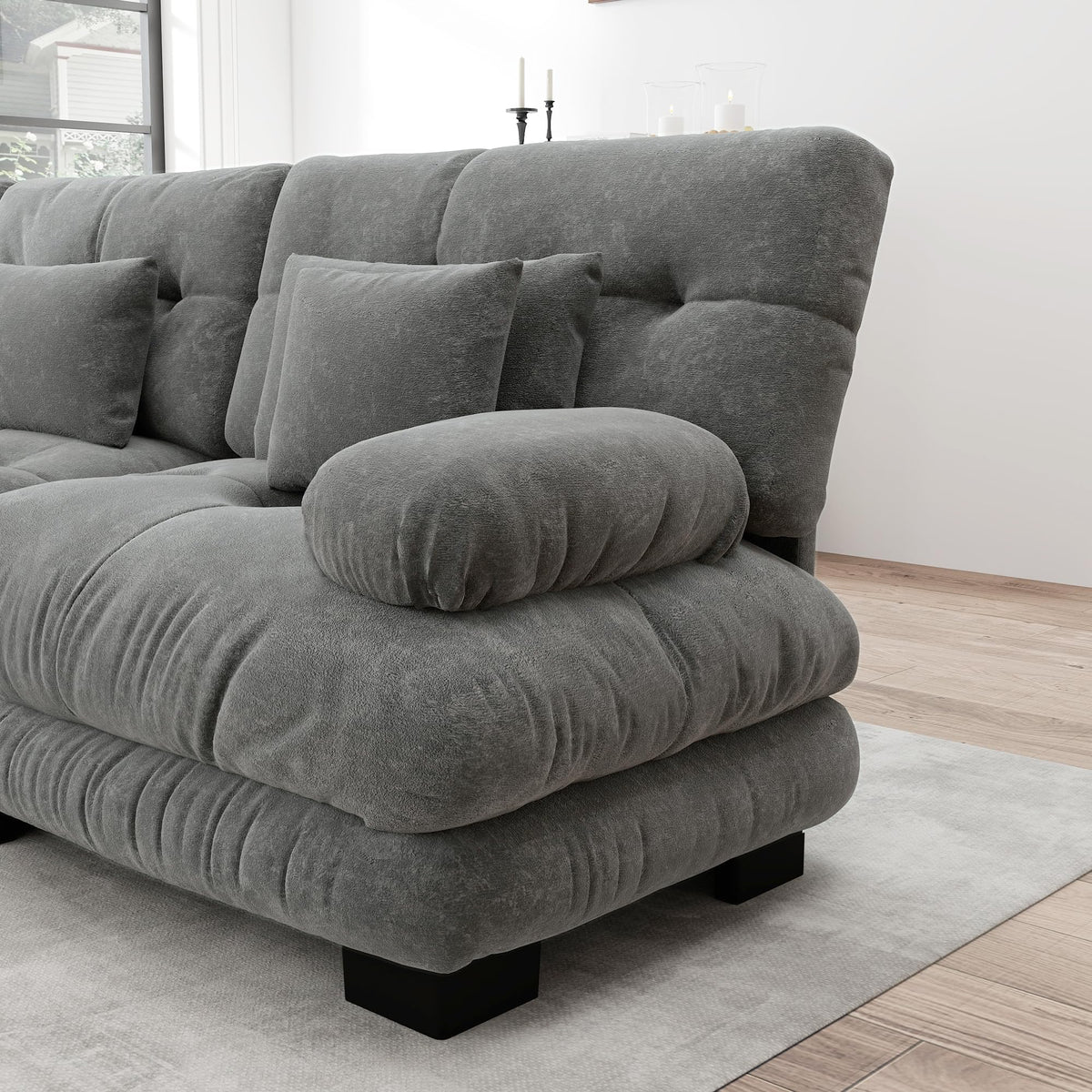 Sofá seccional Cloud en forma de L de 4 plazas con otomana móvil, ciniglia paisaje residencial con asiento profundo y reposabrazos anchos, gran sofá de sala para apartamento