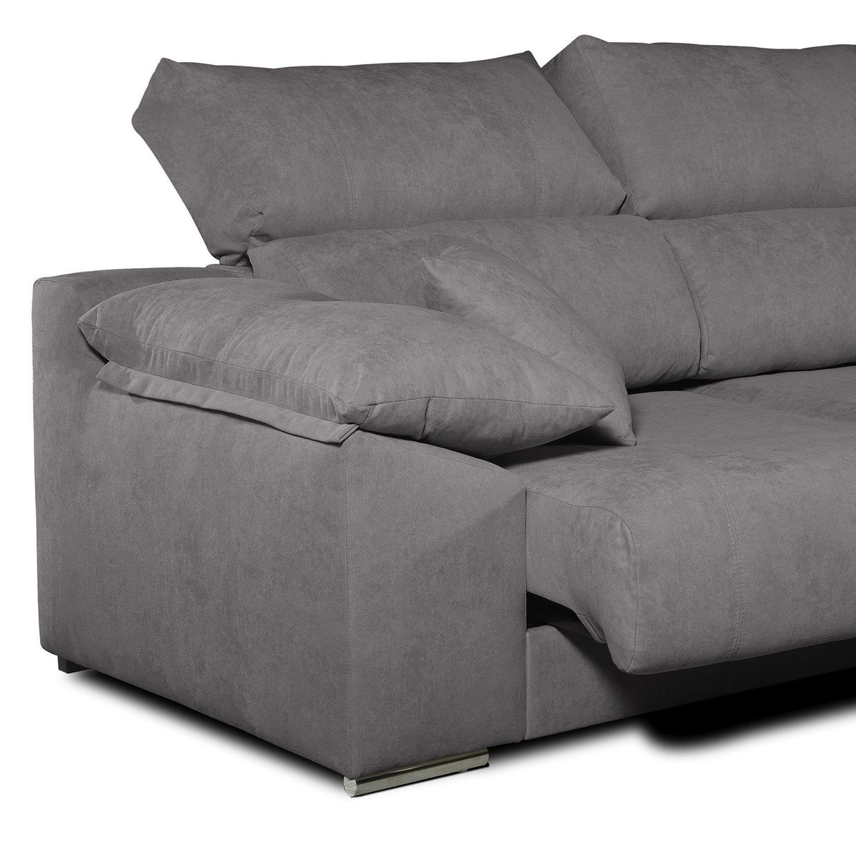 Sofá Chaise Longue Corsa Moderno y Contemporáneo | Confort Máximo con Asientos Deslizantes y Respaldos Reclinables | Tela Antimanchas Aqualine, Arcón de Almacenaje, Hecho en España – Beige Derecha