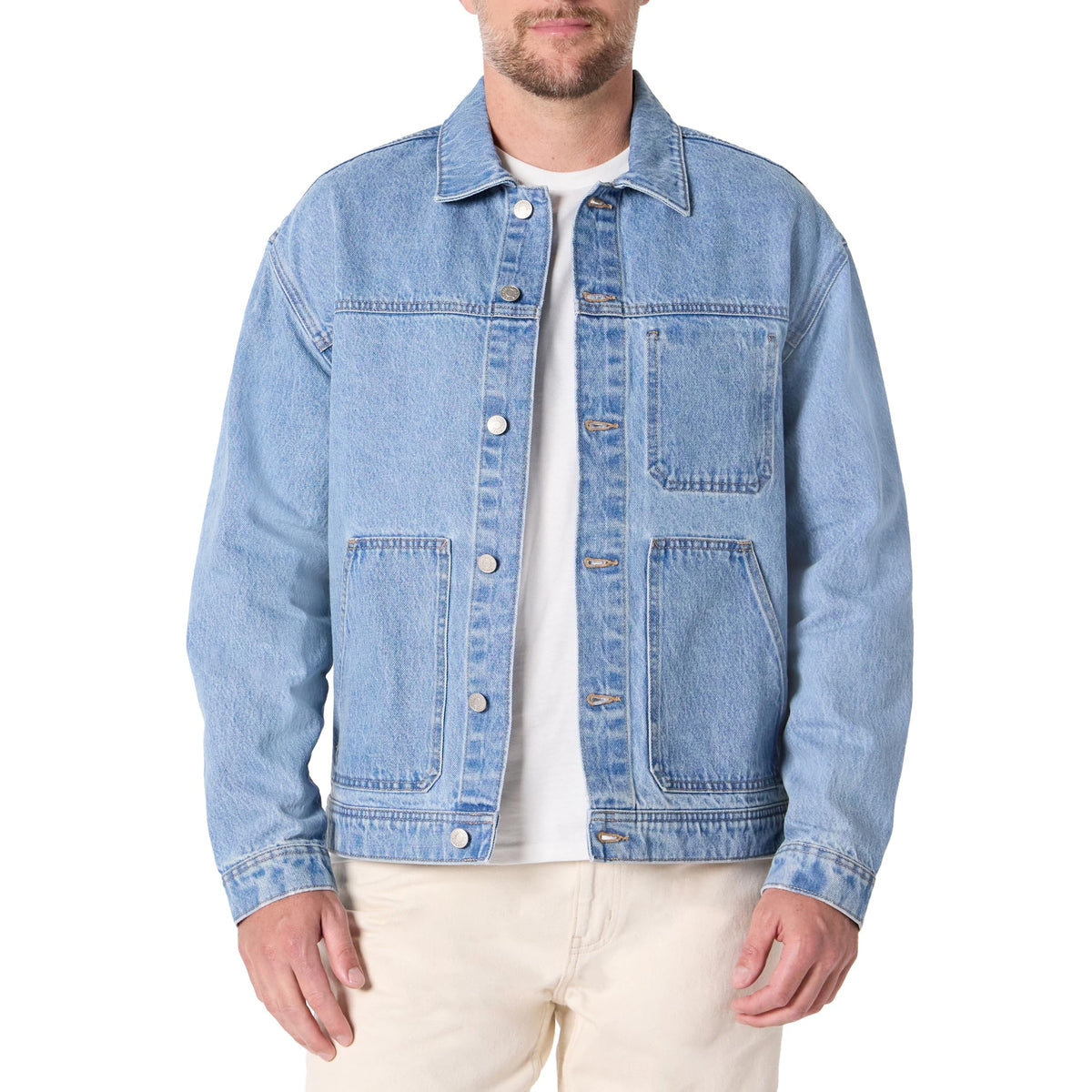 Amazon Essentials Hombre Chaqueta Funcional Vaquera Rígida de Corte Holgado