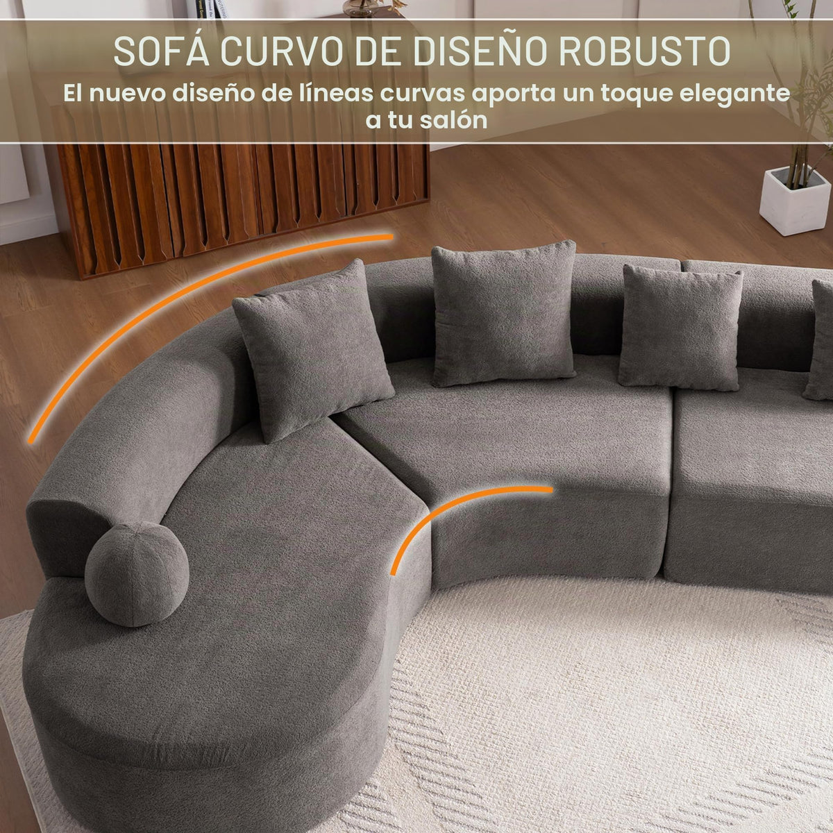 Bladez Sofá esquinero moderno curvado de 5 plazas, sofá modular de terciopelo, diseño curvado, cómodo sofá tapizado, cómodo sofá tapizado con cojines, adecuado para salón y apartamento, color blanco