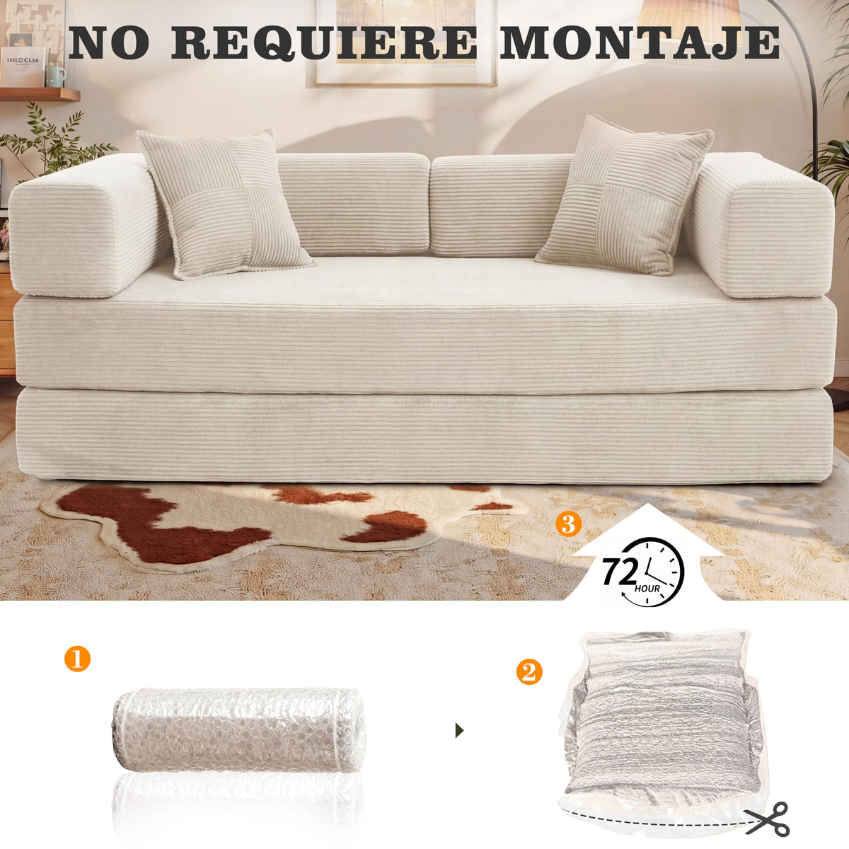 Vipbear Sofá Cama Pana 200×100×70 cm, sofá de Suelo transformable 5 en 1, Espuma de Alta Densidad, Apto para Mascotas y ergonómico, sin Montaje, Verde
