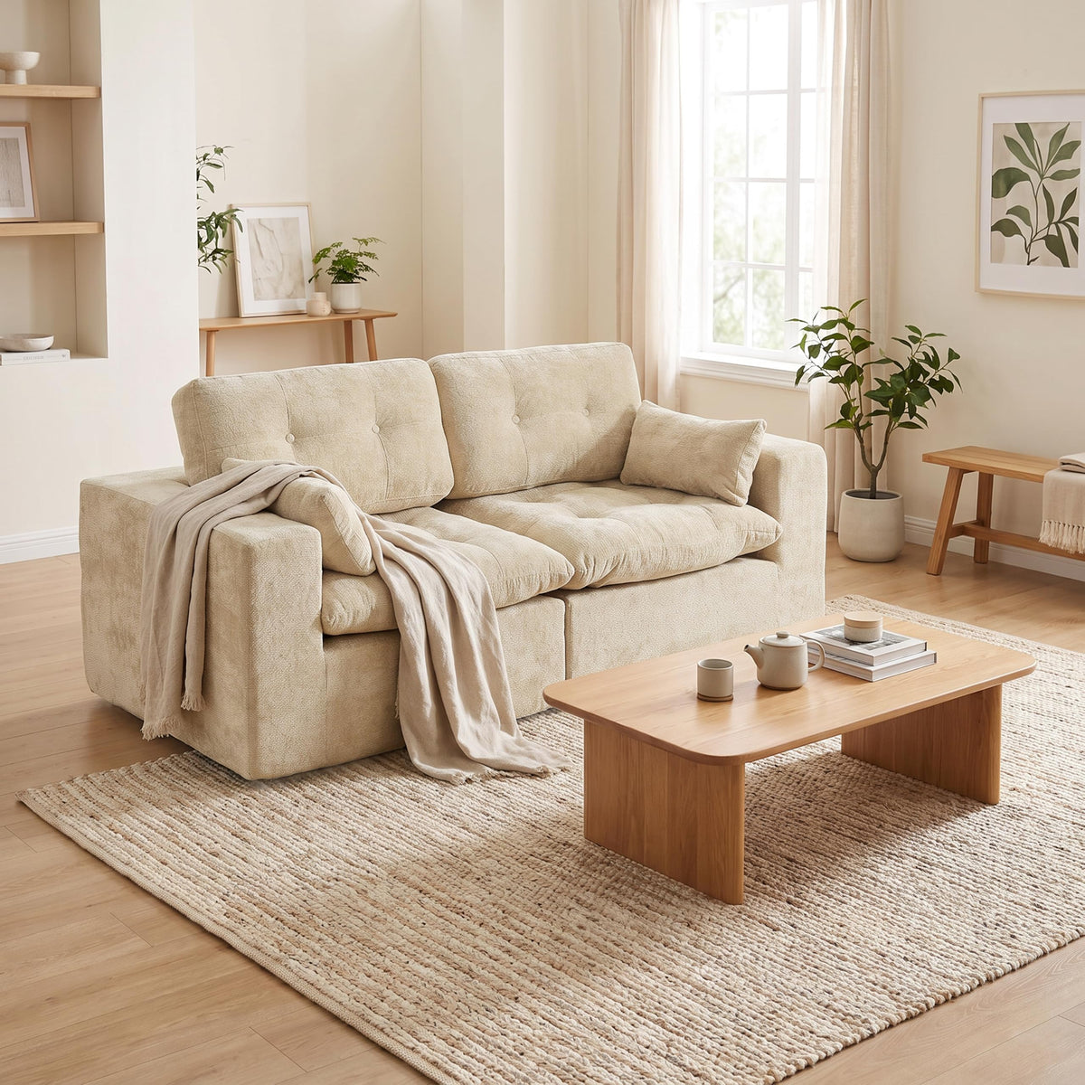 Sofá modular de 3 plazas con función de dormir, asiento extra profundo, felpilla para el hogar, sofá sin marco, sofá cama flexible para salón, verde