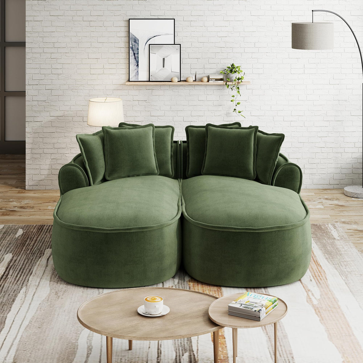 Sofá modular en forma de L sin marco, cómodo sofá de chenilla nube con asiento profundo, chaise longue moderno, extra grande, cojín ideal para salón, color verde