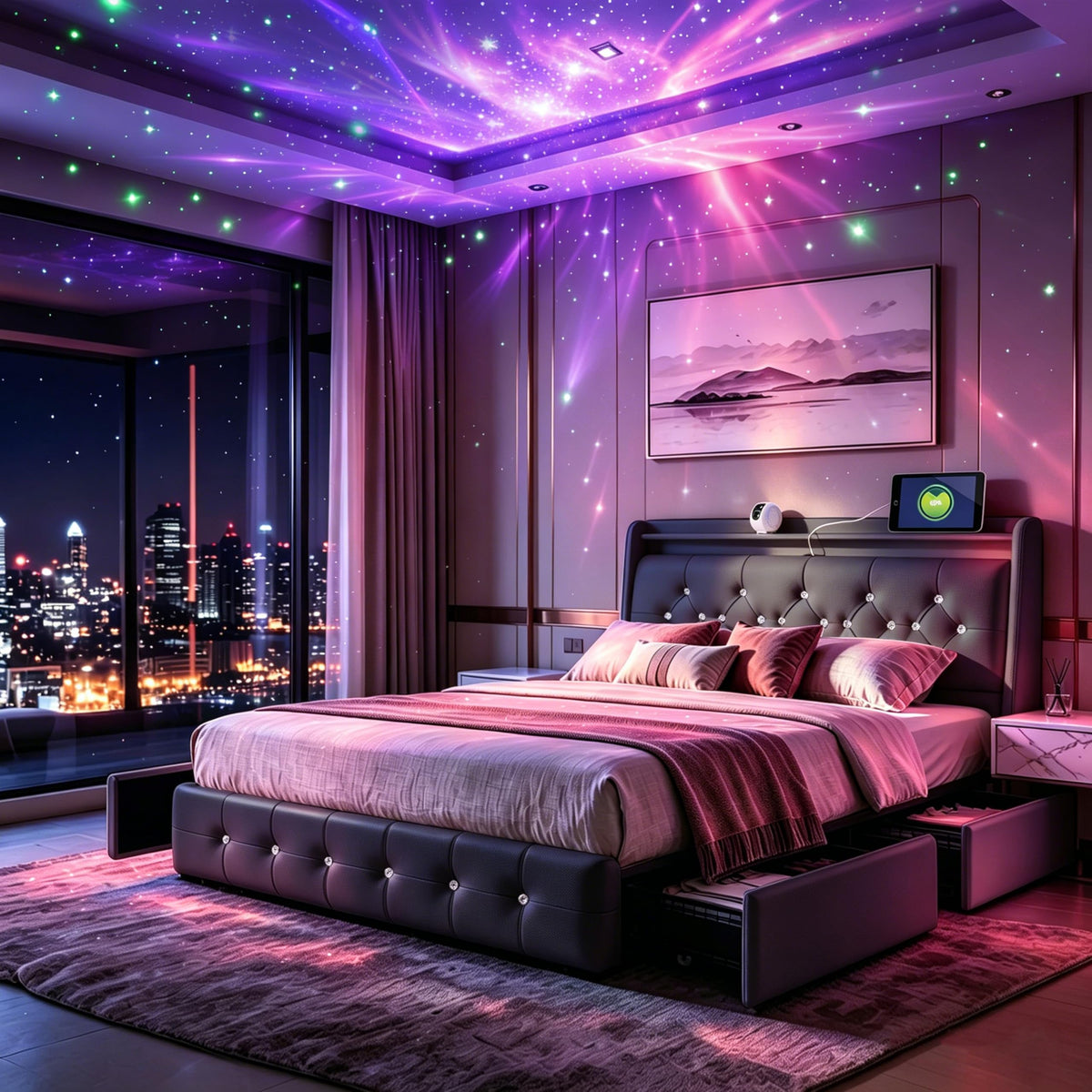 Armazón de Cama de Cuero 140x200cm con luz LED, Blanco