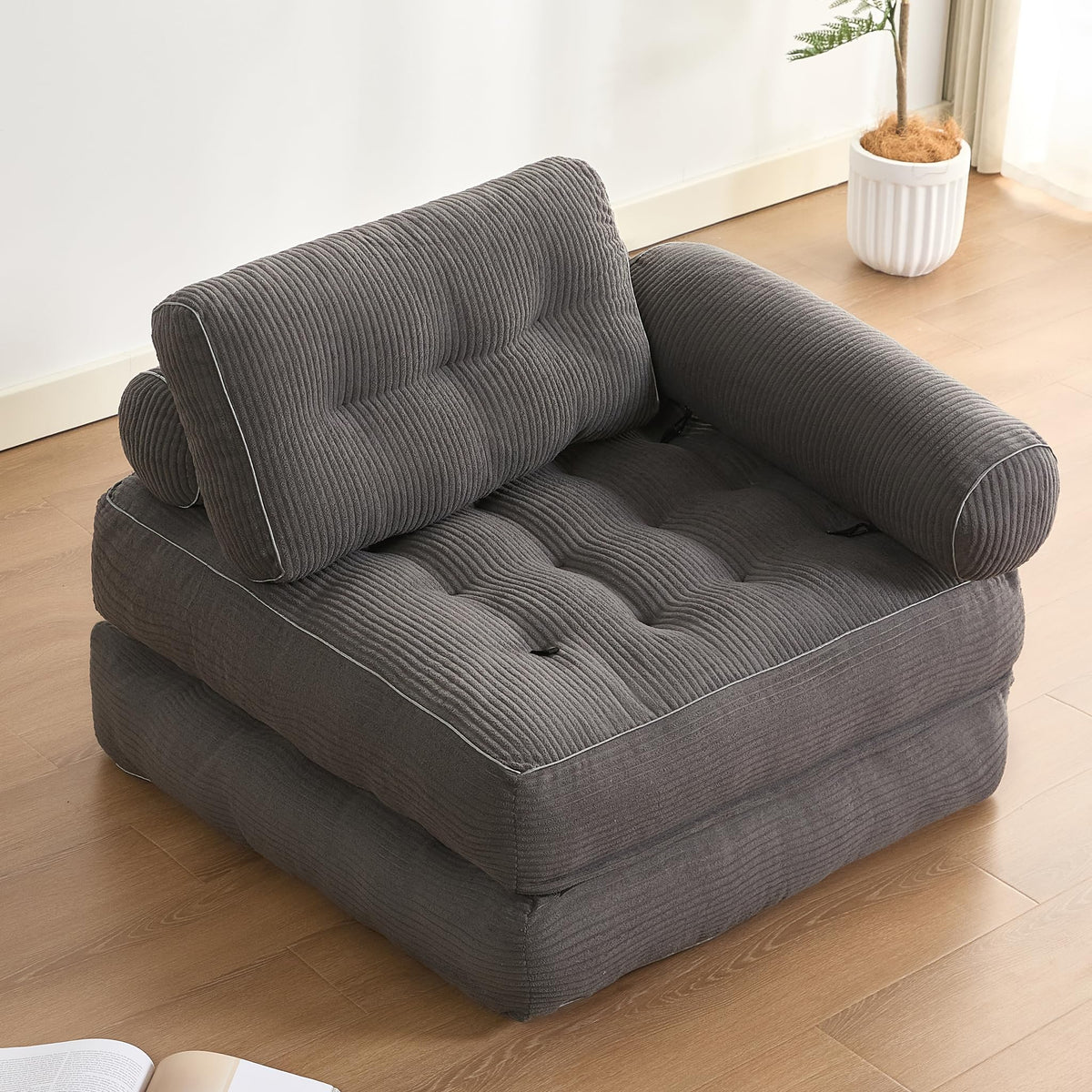 Sofá Convertible 4 en 1, Sofá Cama 1 Plaza, Pana, Negro