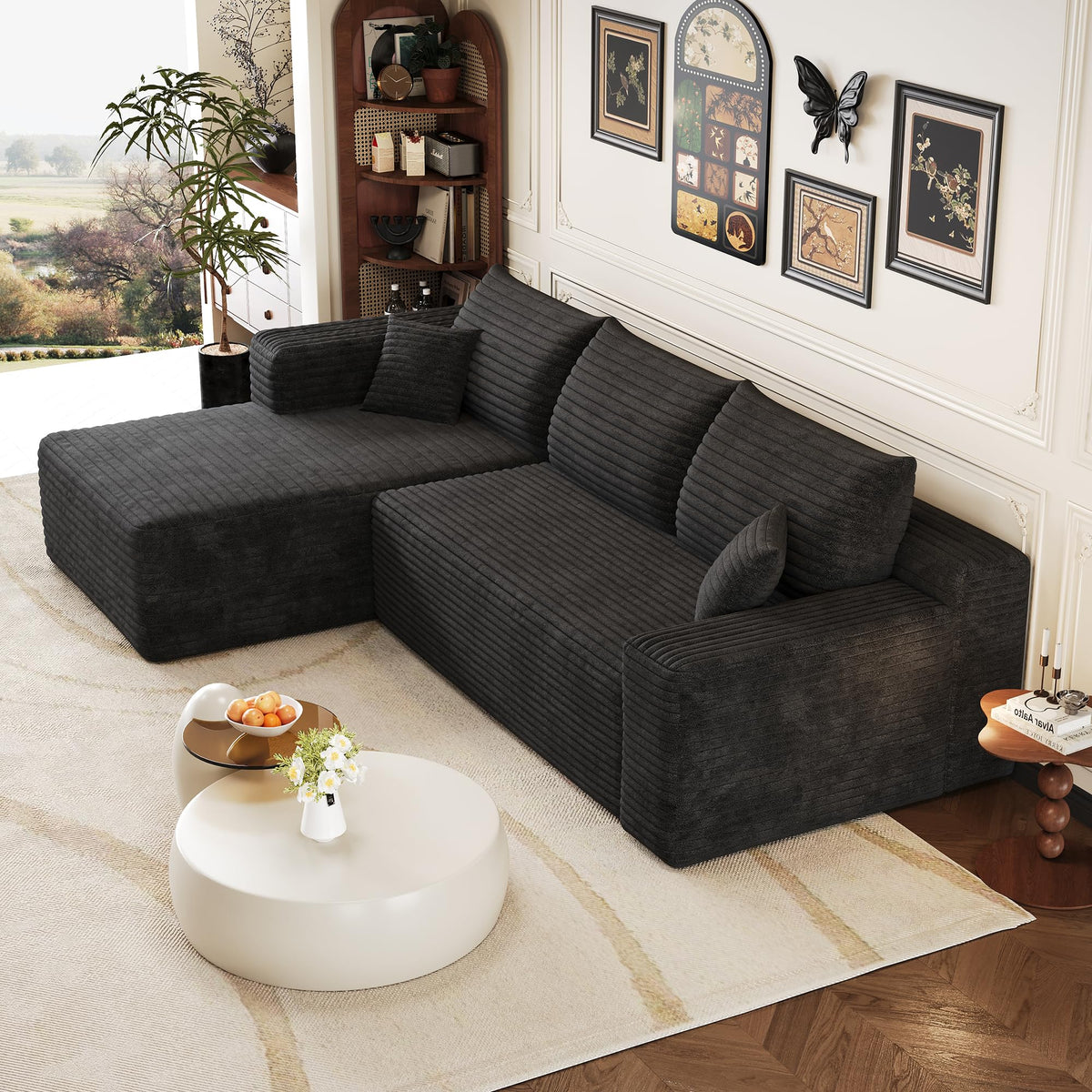 Sofá modular de 200 cm, sofá de 2 plazas con portabebidas y bolsillo de almacenamiento lateral, sofá comprimido de pana, sofá seccional para sala de estar y dormitorio