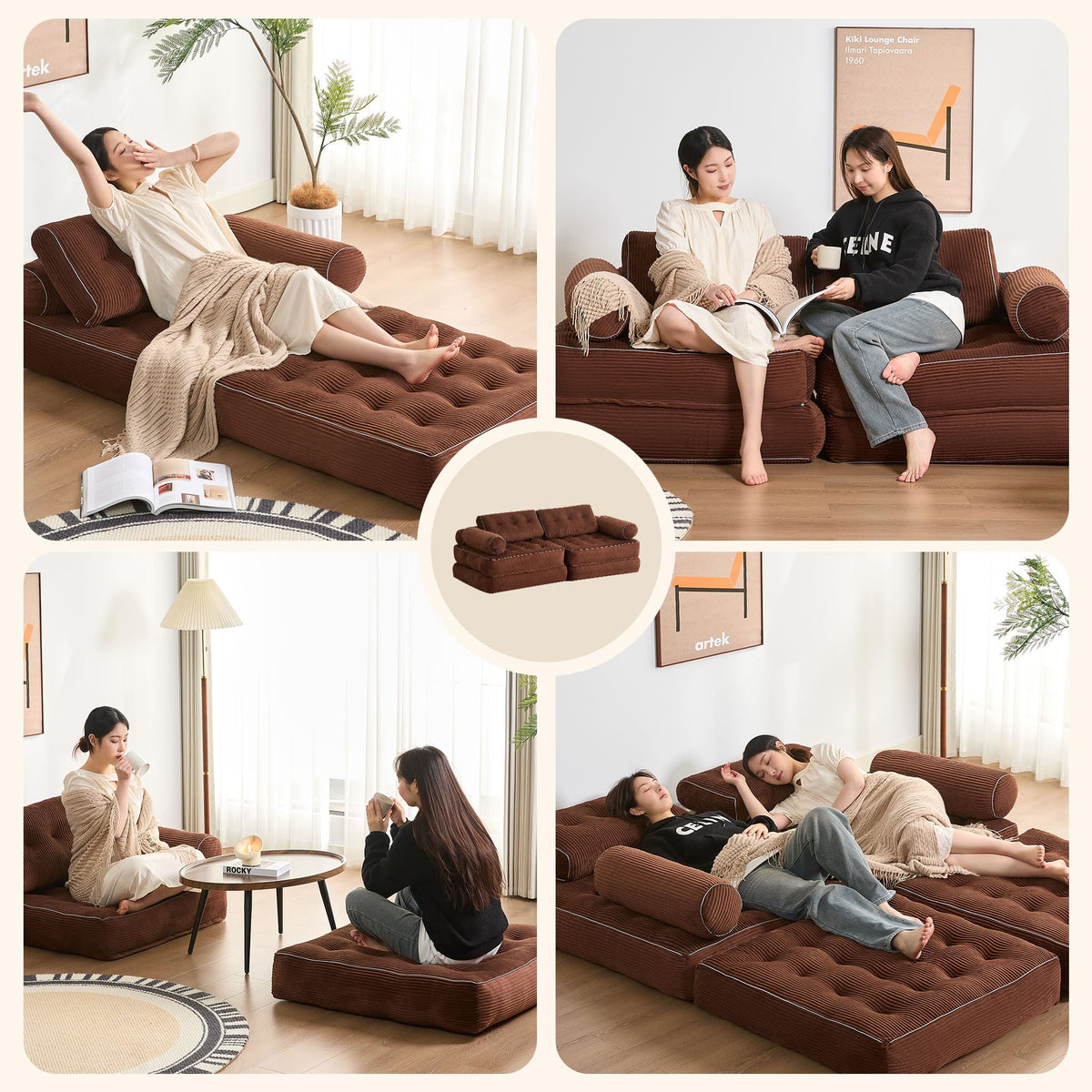 Sofá Convertible 4 en 1, Sofá Cama 1 Plaza, Pana, Negro