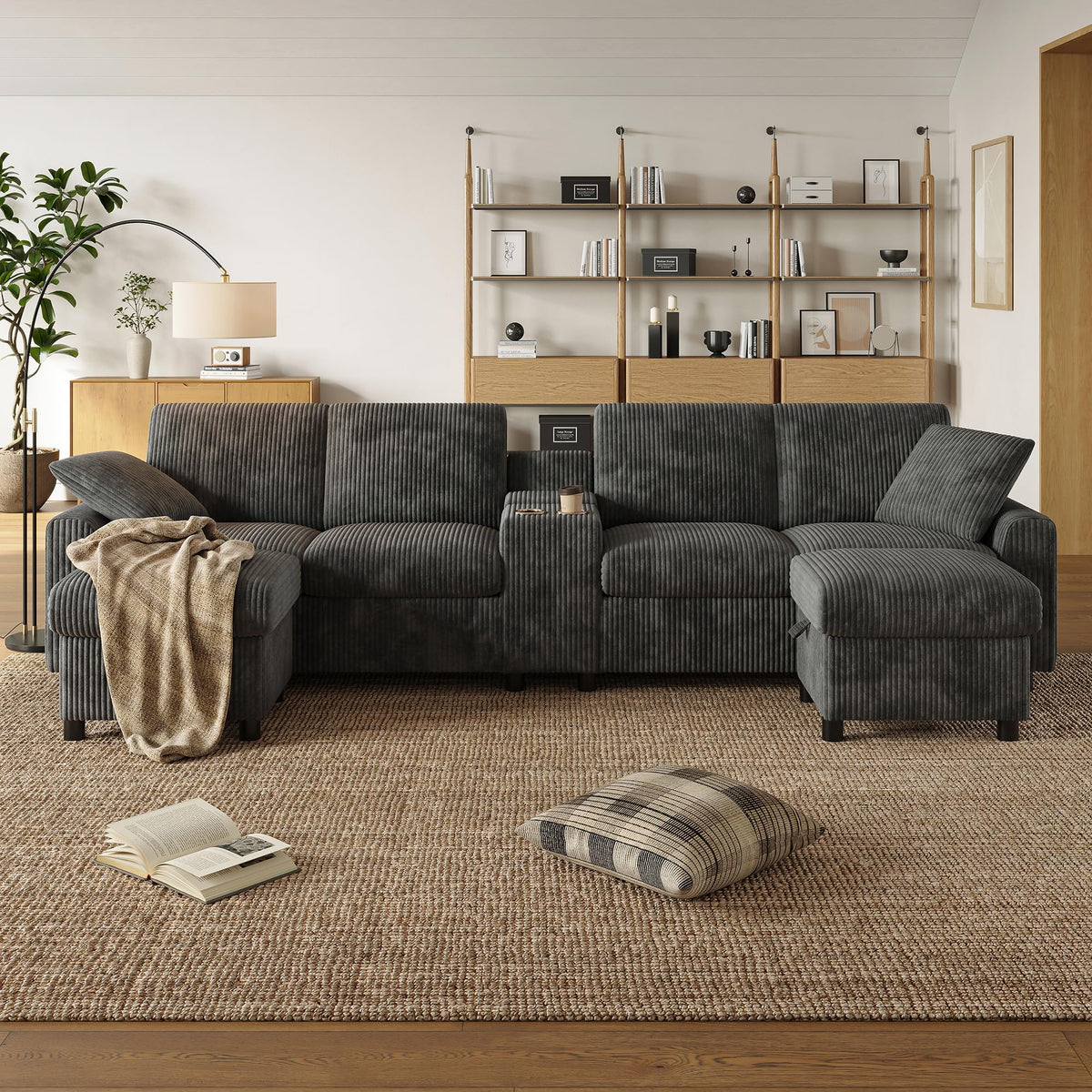 Sapgaks Sofá Seccional en U Moderno,Sofá 4 plazas,Mueble Acolchado de diseño Moderno,Tela de Chenilla (Beige)