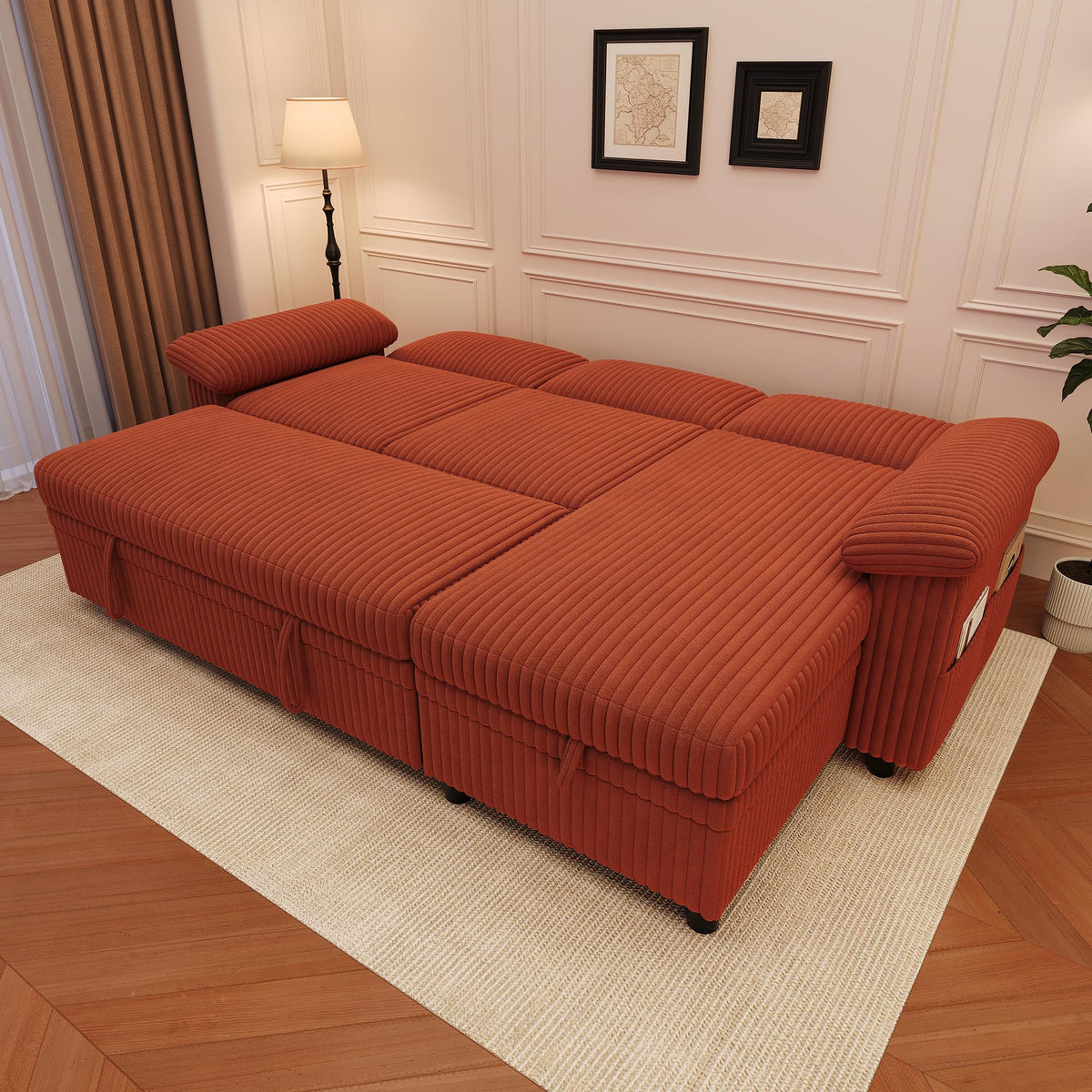 Sofá modular de 3 plazas con función cama extensible y USB/Type-C, sofá esquinero en forma de L con reposacabezas semifijos y compartimento de almacenamiento, sofás con chaise longue