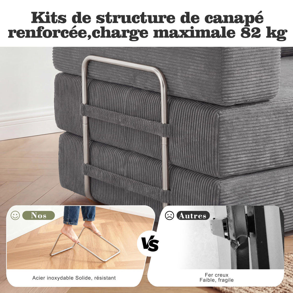 Vipbear Sofá Cama Pana 200×100×70 cm, sofá de Suelo transformable 5 en 1, Espuma de Alta Densidad, Apto para Mascotas y ergonómico, sin Montaje, Verde
