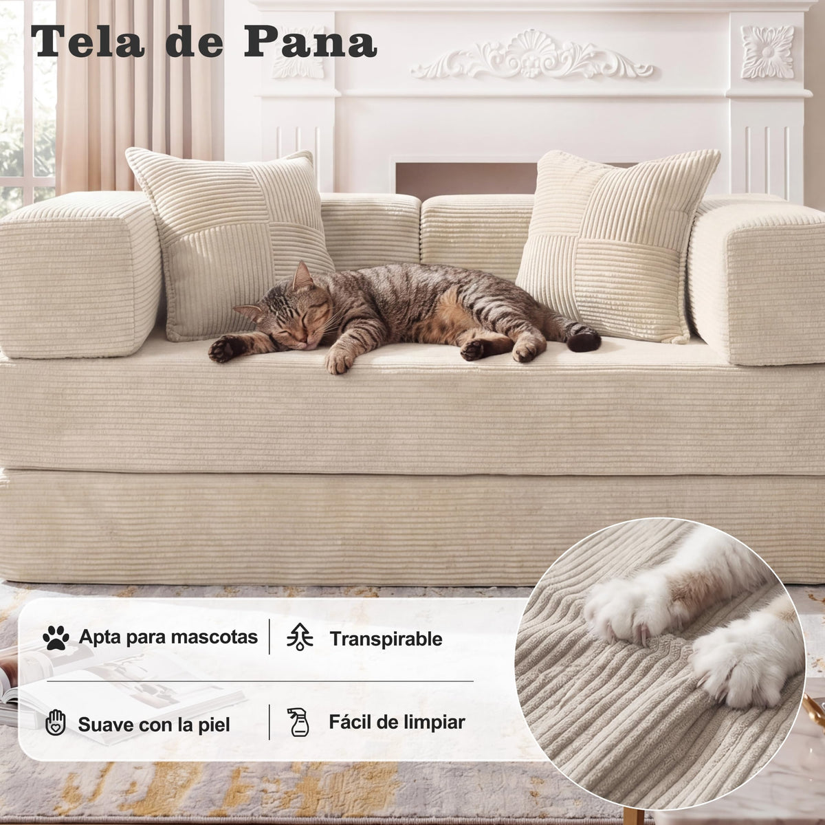 Vipbear Sofá Cama Pana 200×100×70 cm, sofá de Suelo transformable 5 en 1, Espuma de Alta Densidad, Apto para Mascotas y ergonómico, sin Montaje, Verde
