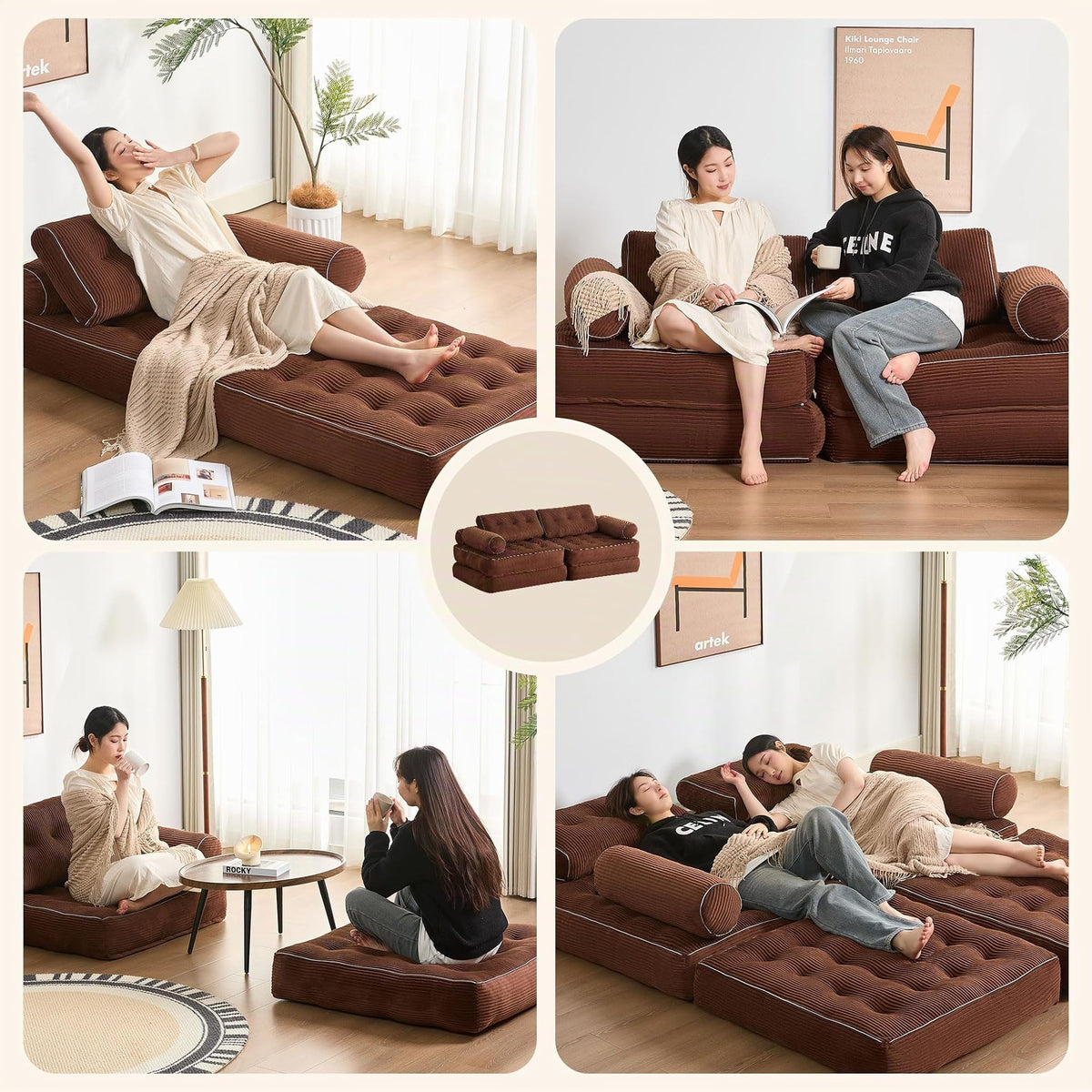Sofá Convertible 4 en 1, Sofá Cama 1 Plaza, Pana, Negro