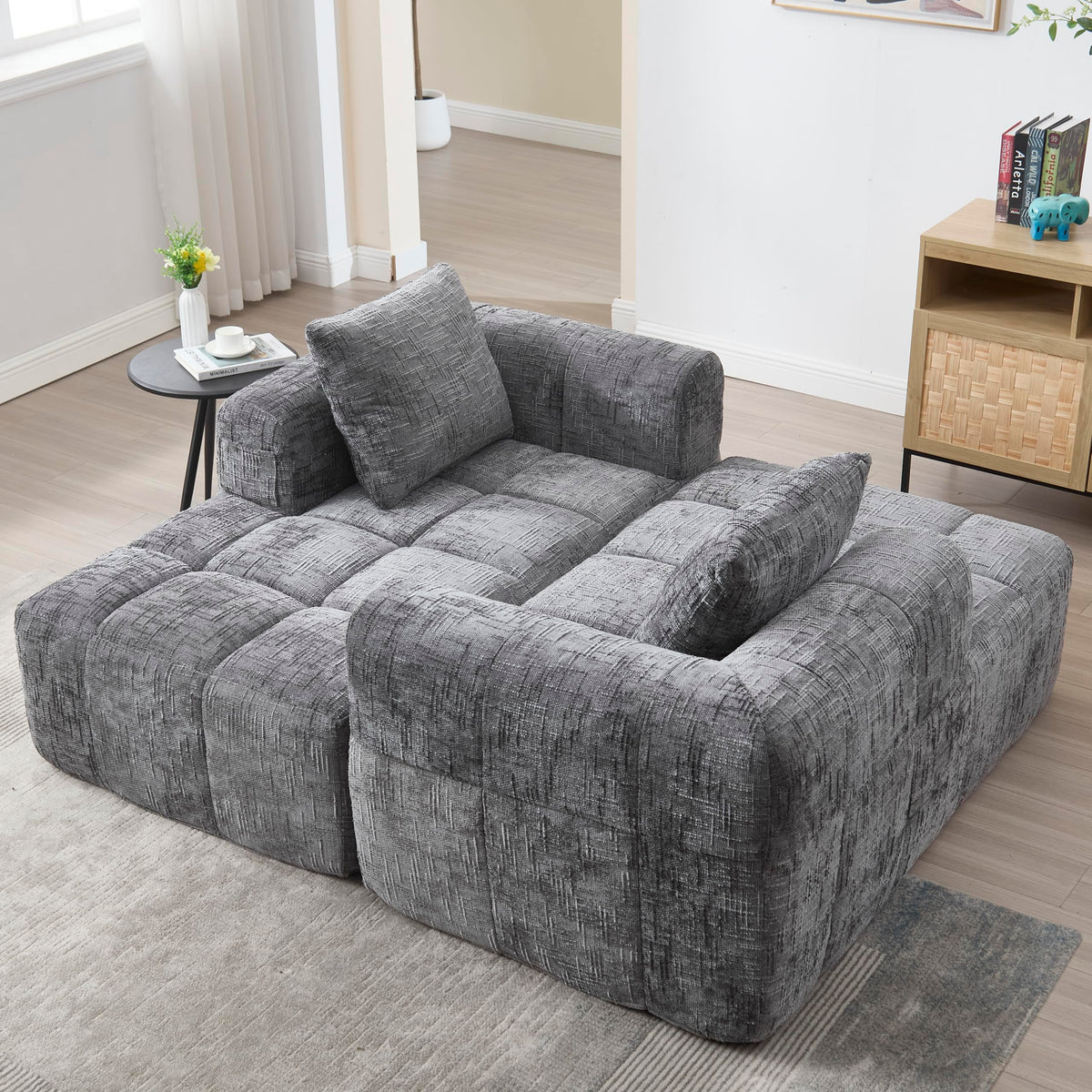 Soweiz Sofá L, seccional de 3 plazas, sofá con chaise longue y reposabrazos, 3 cojines, bolsillo lateral para mando a distancia, 250 x 158 x 60 cm