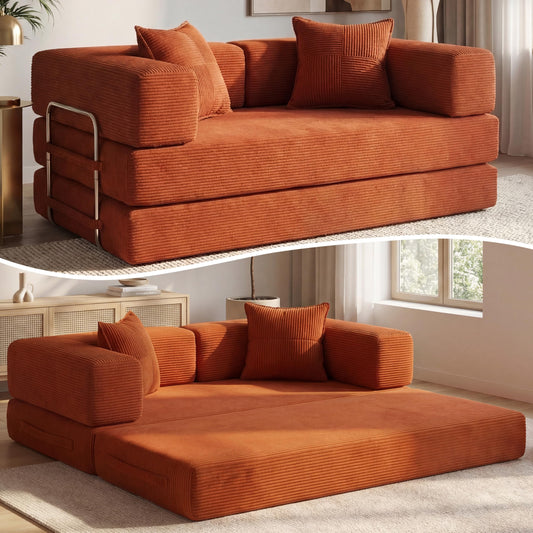 Vipbear Sofá Cama Pana 200×100×70 cm, sofá de Suelo transformable 5 en 1, Espuma de Alta Densidad, Apto para Mascotas y ergonómico, sin Montaje, Verde