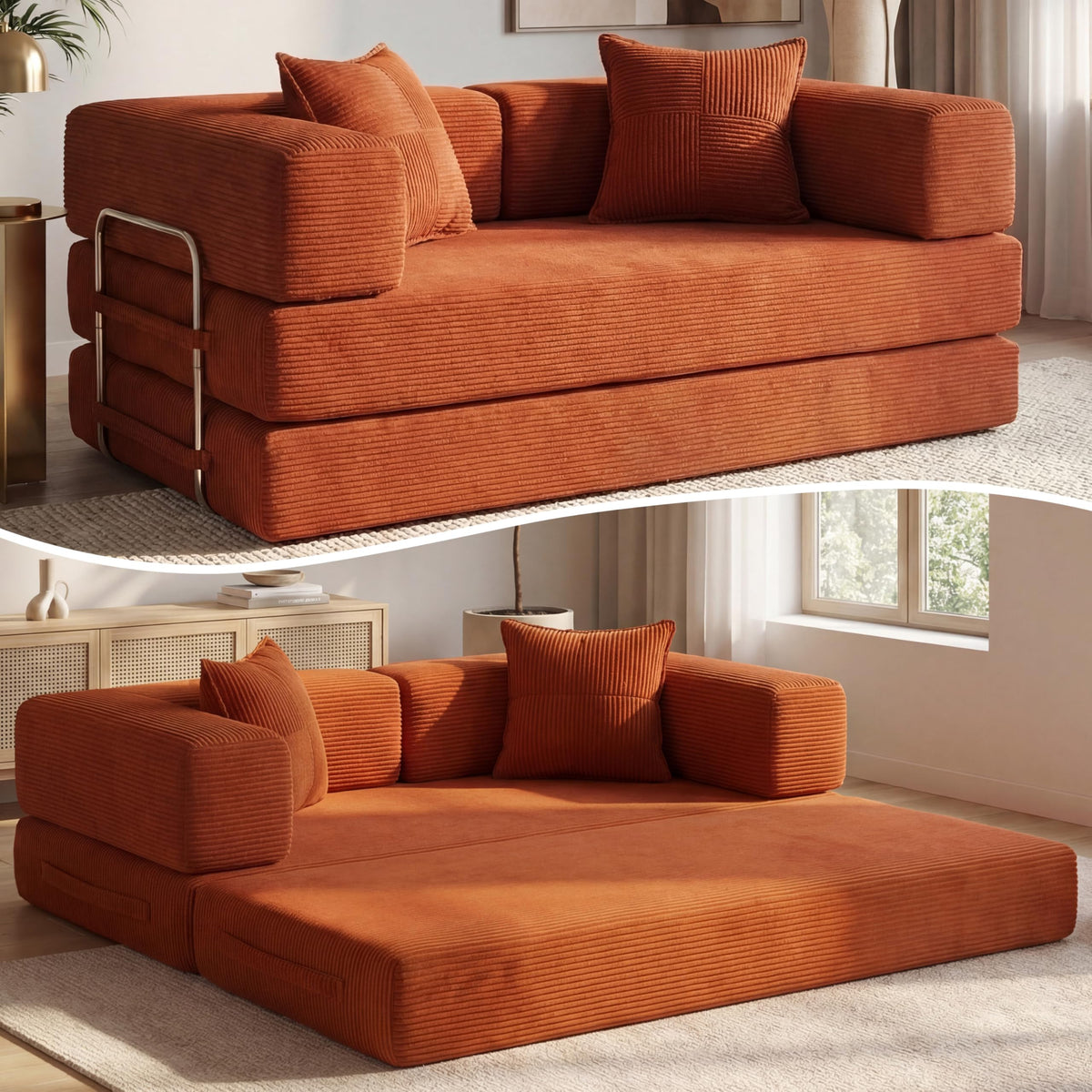 Vipbear Sofá Cama Pana 200×100×70 cm, sofá de Suelo transformable 5 en 1, Espuma de Alta Densidad, Apto para Mascotas y ergonómico, sin Montaje, Verde