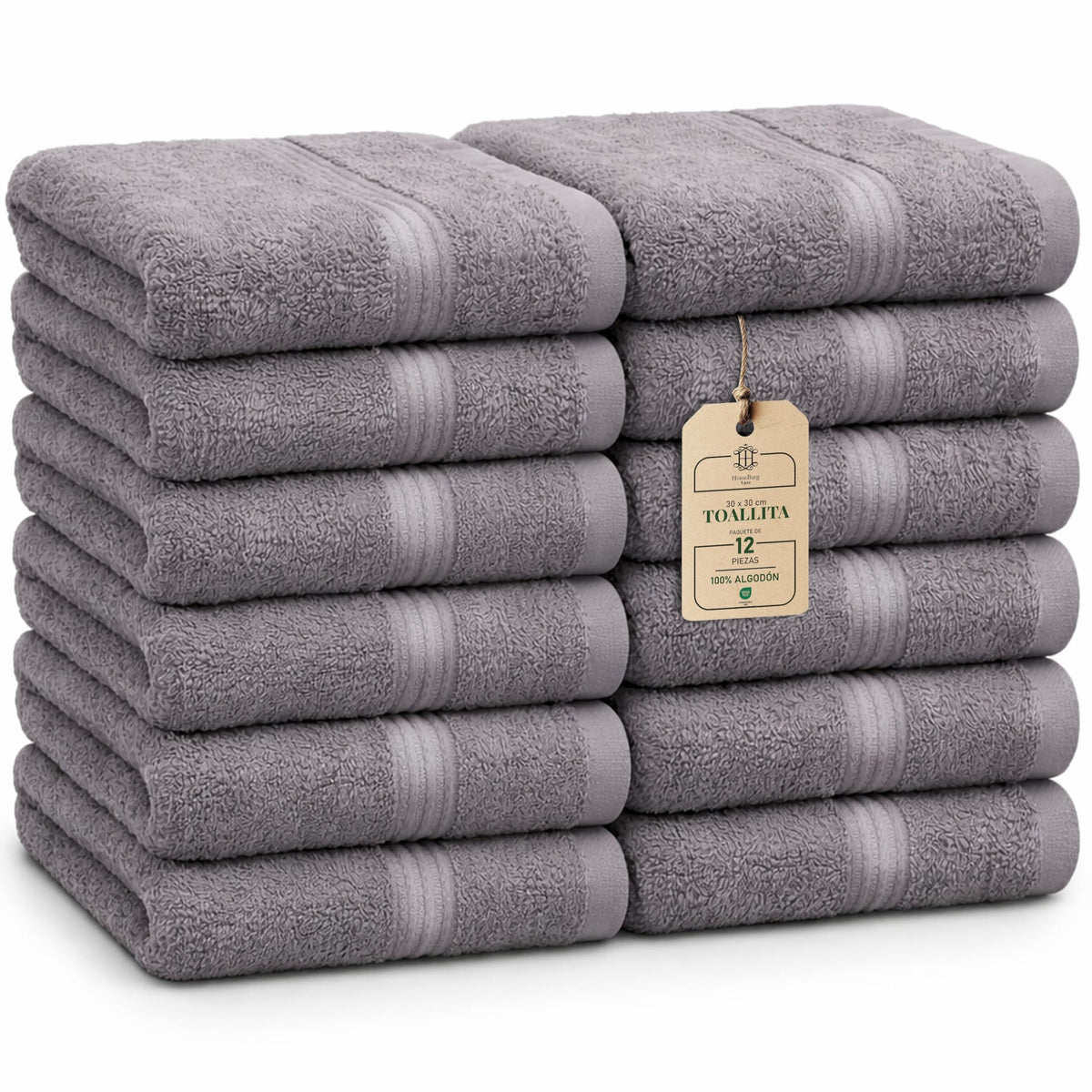 Luxe Set de 12 Toallas de Mano (Gants de Toilette) – 100% Algodón, Suaves & Absorbentes, Fáciles de Mantener, Premium para el Rostro, 30×30 cm, Verde Salvia