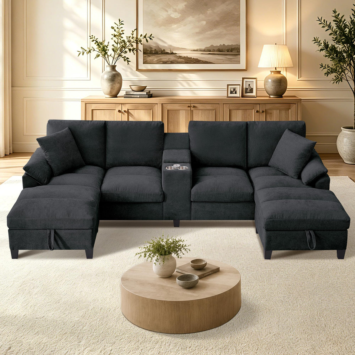 Modular Forma U Sofá de 4 Plazas, 295cm Sofá Esquinero para Sala