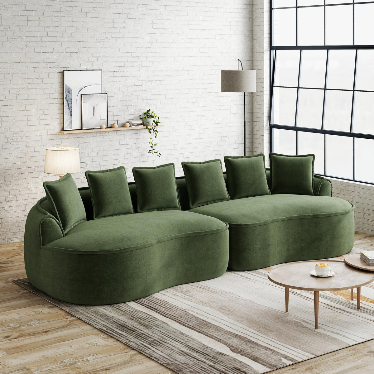 Sofá modular en forma de L sin marco, cómodo sofá de chenilla nube con asiento profundo, chaise longue moderno, extra grande, cojín ideal para salón, color verde