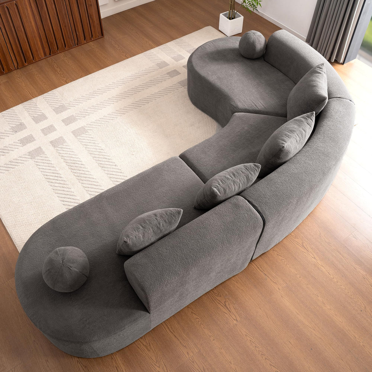 Bladez Sofá esquinero moderno curvado de 5 plazas, sofá modular de terciopelo, diseño curvado, cómodo sofá tapizado, cómodo sofá tapizado con cojines, adecuado para salón y apartamento, color blanco