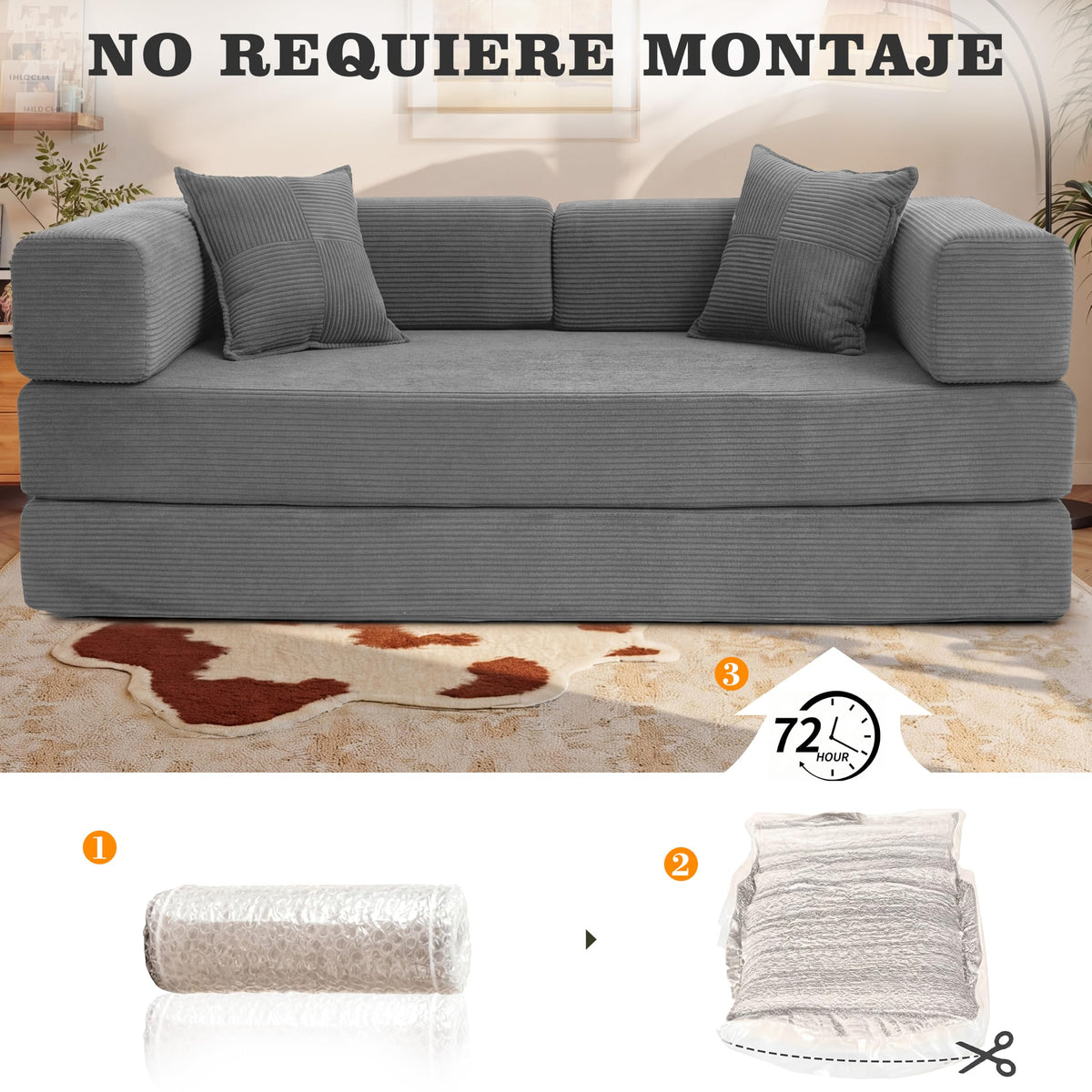 Vipbear Sofá Cama Pana 200×100×70 cm, sofá de Suelo transformable 5 en 1, Espuma de Alta Densidad, Apto para Mascotas y ergonómico, sin Montaje, Verde