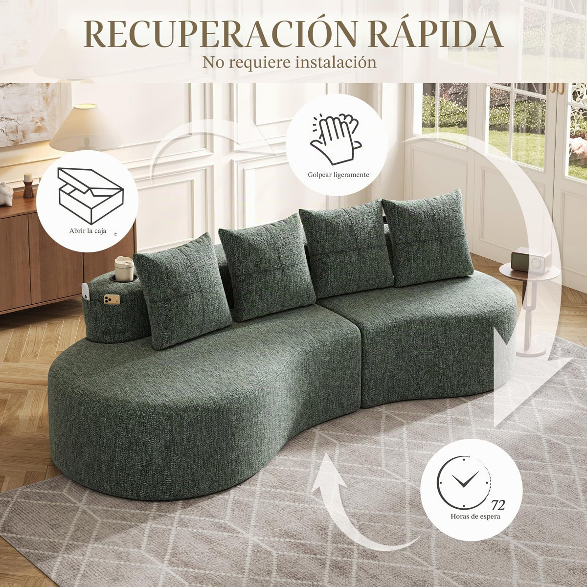 Bladez Sofá esquinero moderno curvado de 5 plazas, sofá modular de terciopelo, diseño curvado, cómodo sofá tapizado, cómodo sofá tapizado con cojines, adecuado para salón y apartamento, color blanco