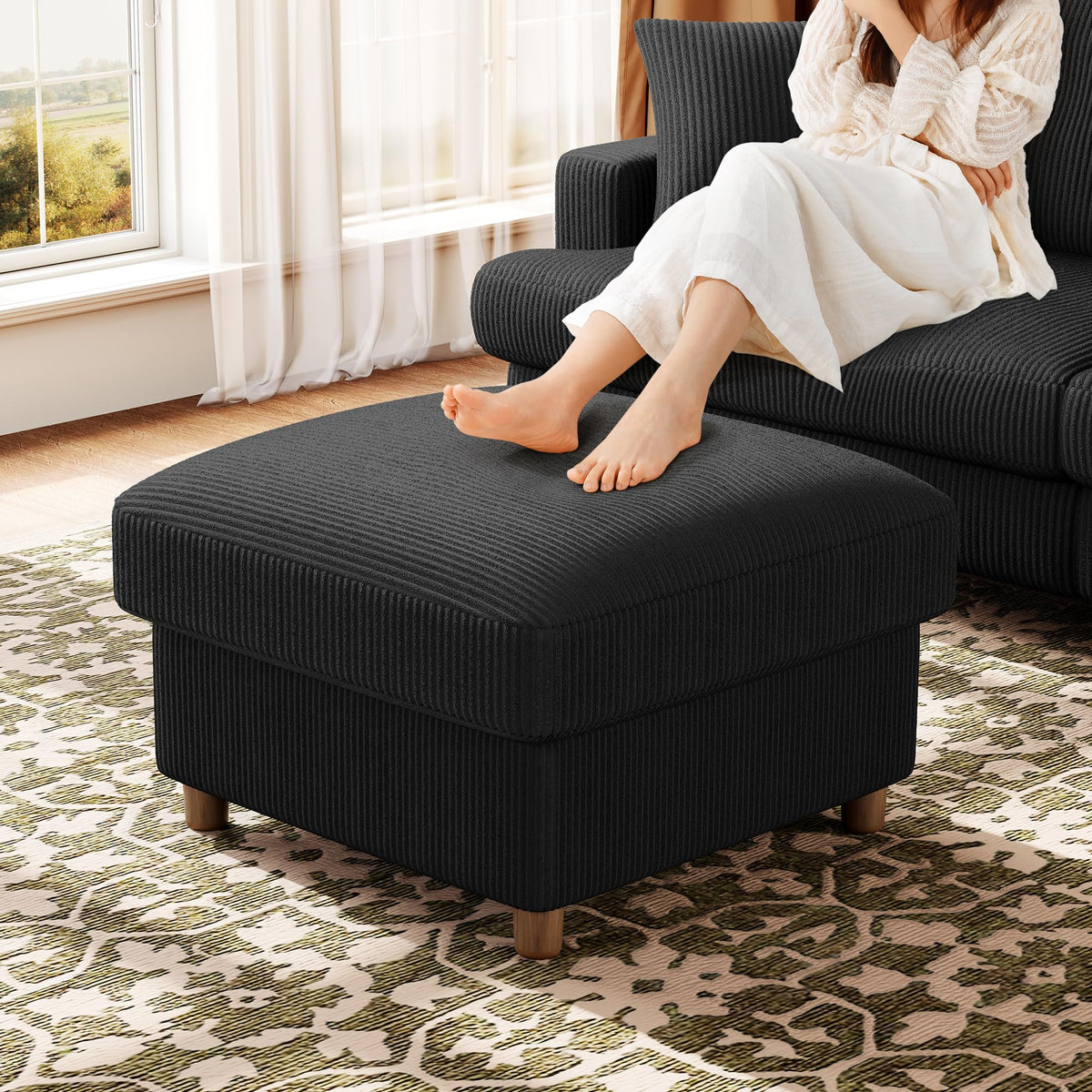 Kidirect Sofá de Pana de 3 plazas, 221 cm cómodo sofá de 53 cm Asientos Extra Profundos, sofá de salón Montaje sin Herramientas sofá Grande con 2 Cojines, sofá Moderno para Oficina,Verde Bosque