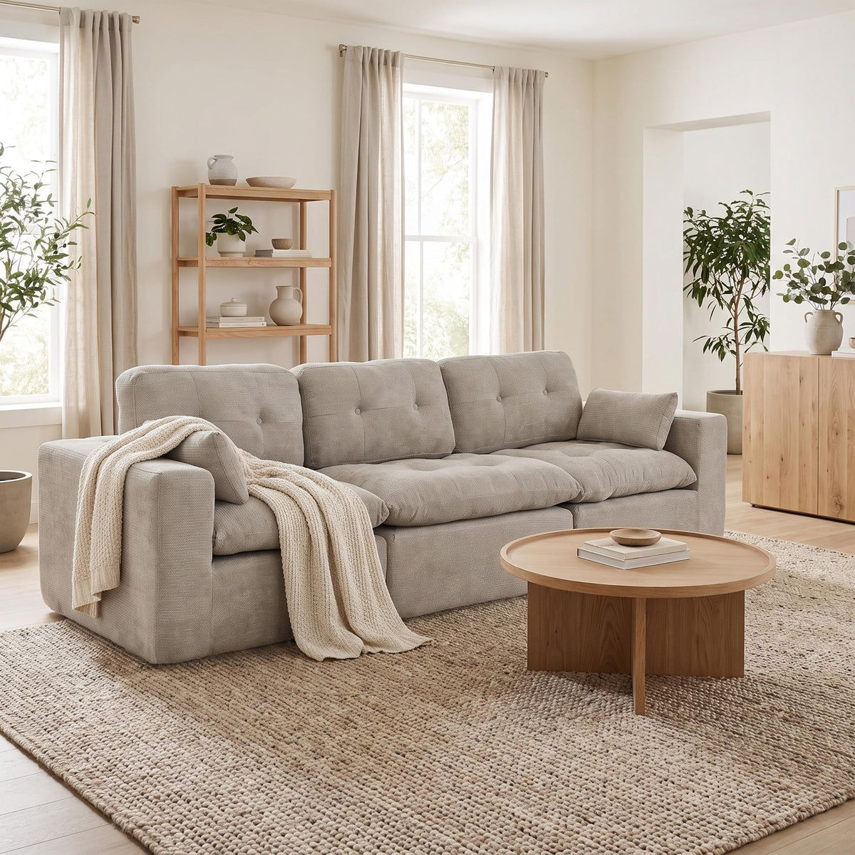 Sofá modular de 3 plazas con función de dormir, asiento extra profundo, felpilla para el hogar, sofá sin marco, sofá cama flexible para salón, verde