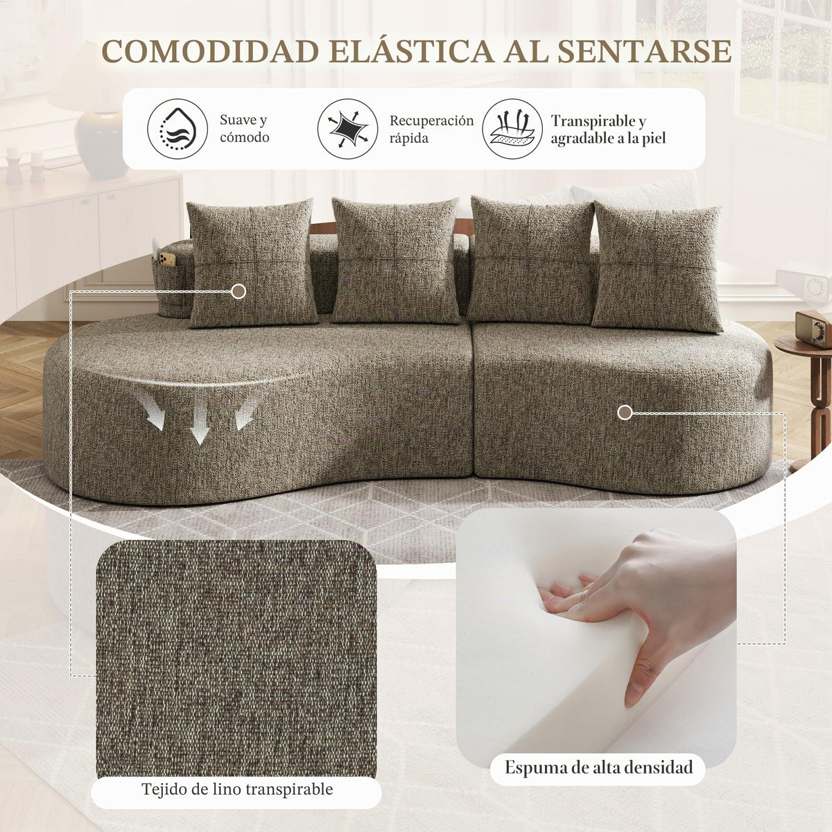 Bladez Sofá esquinero moderno curvado de 5 plazas, sofá modular de terciopelo, diseño curvado, cómodo sofá tapizado, cómodo sofá tapizado con cojines, adecuado para salón y apartamento, color blanco