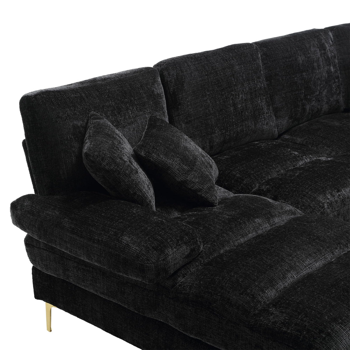 Lubvtti Sofá Moderno en U con iluminación Ambiental LED y Puerto USB+Type-C,sofá 4 plazas con 4 Cojines de Lujo y Respaldo ergonómico, sofá cheslong 4 plazas,Terciopelo,Negro
