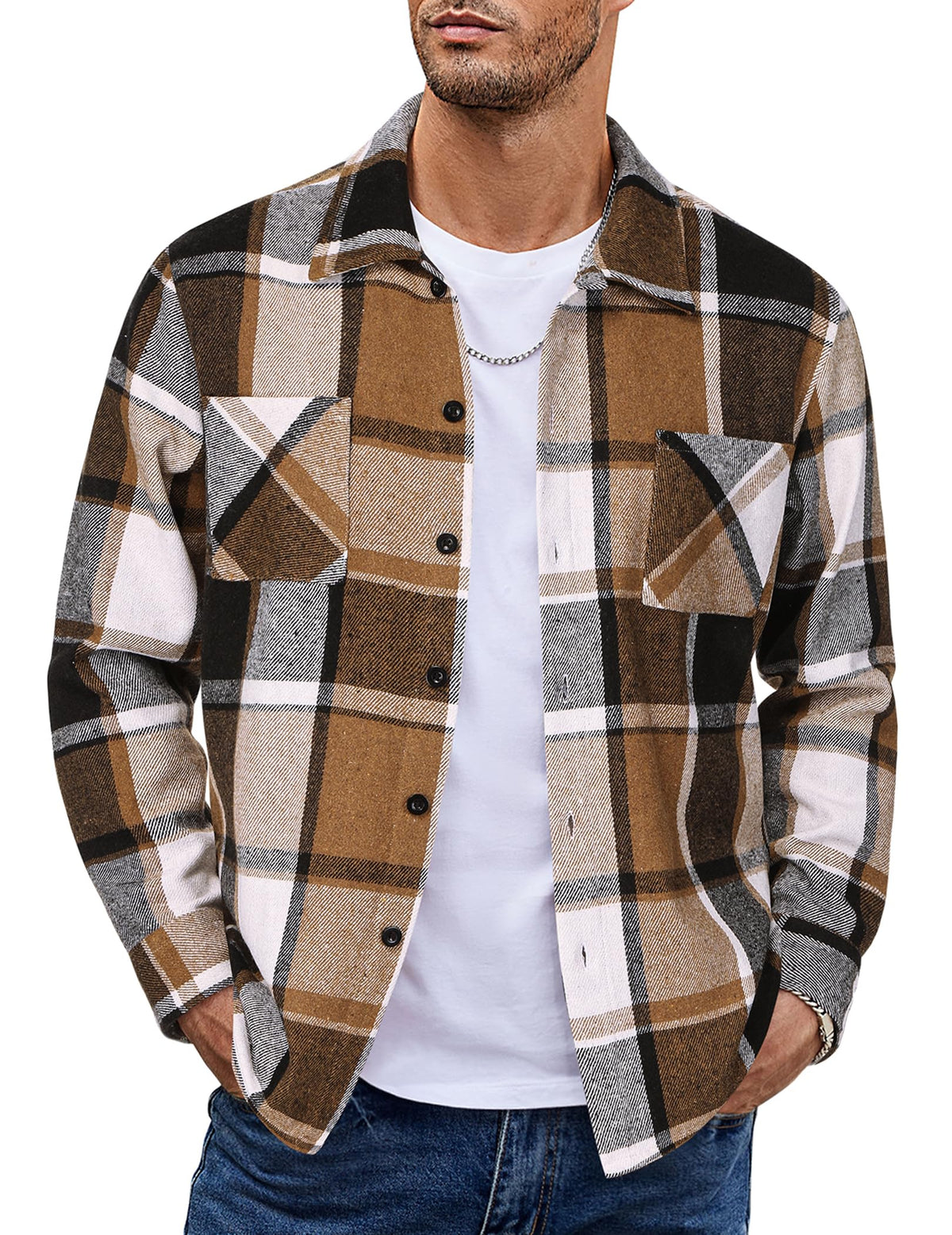 COOFANDY Sobrecamisa Hombre a Cuadros Chaqueta Leñador Casual